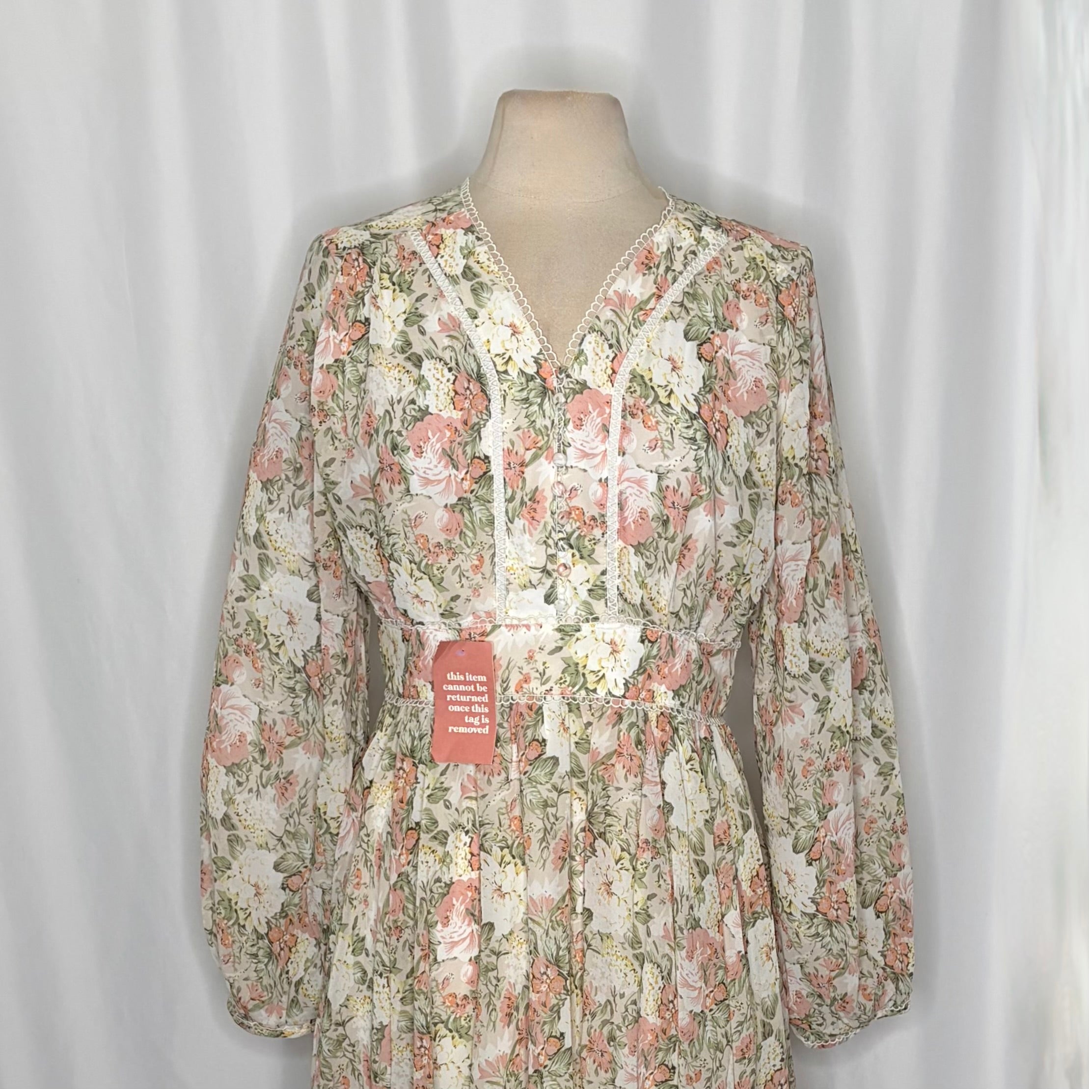 NWT IVY CITY CO Bree Floral Dress Midi Maxi Lace Trims Feminine Romantic Large