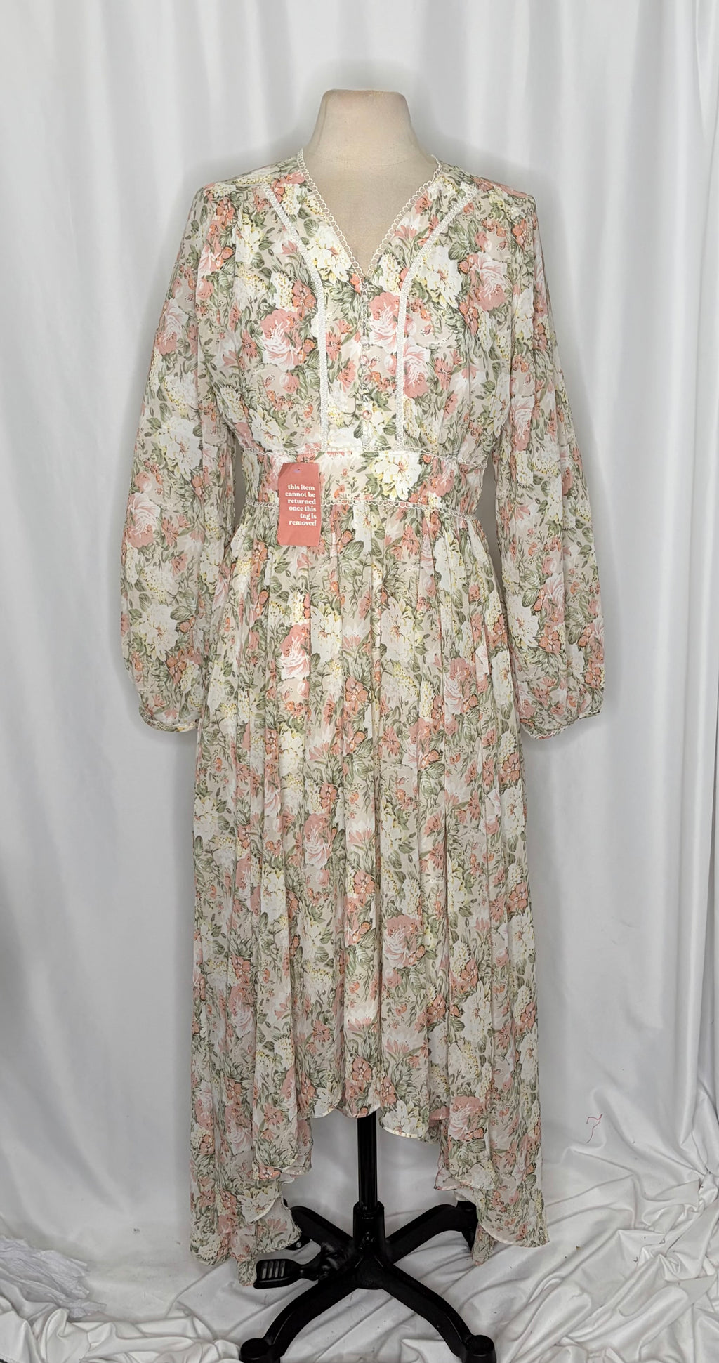 NWT IVY CITY CO Bree Floral Dress Midi Maxi Lace Trims Feminine Romantic Large
