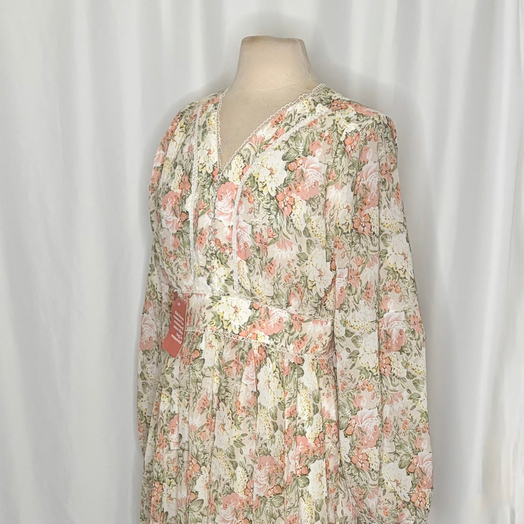NWT IVY CITY CO Bree Floral Dress Midi Maxi Lace Trims Feminine Romantic Large