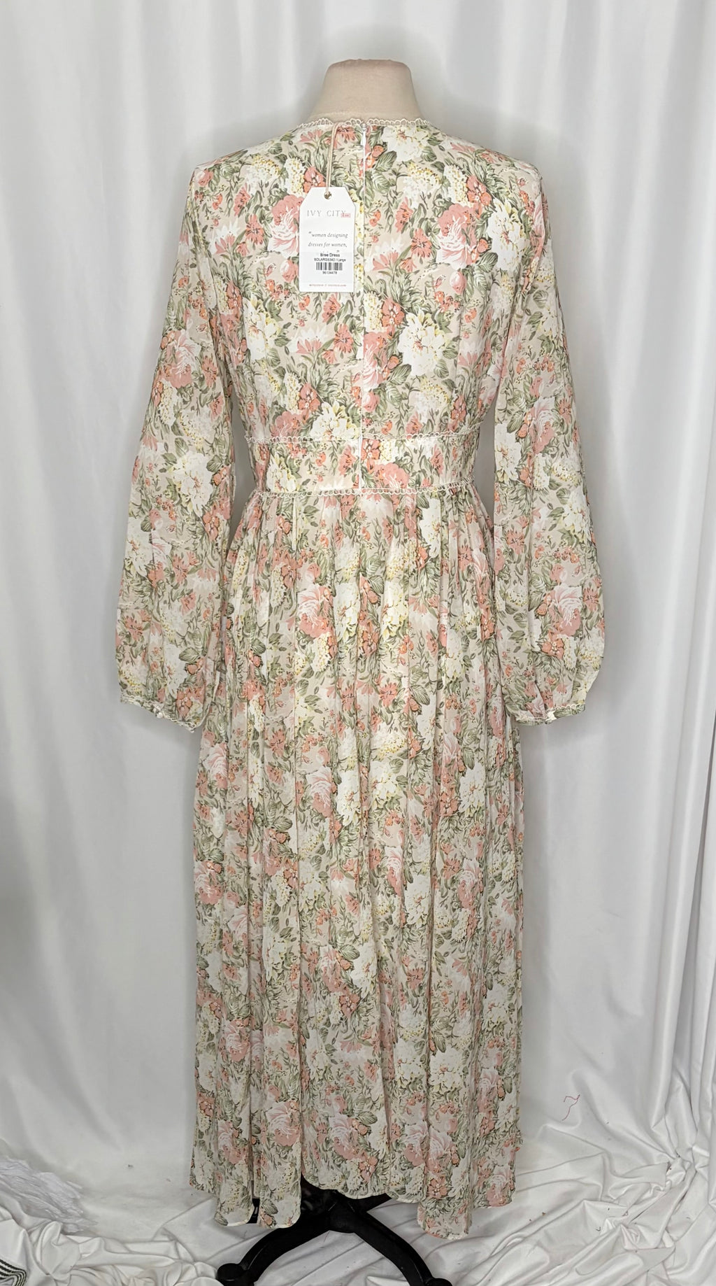 NWT IVY CITY CO Bree Floral Dress Midi Maxi Lace Trims Feminine Romantic Large
