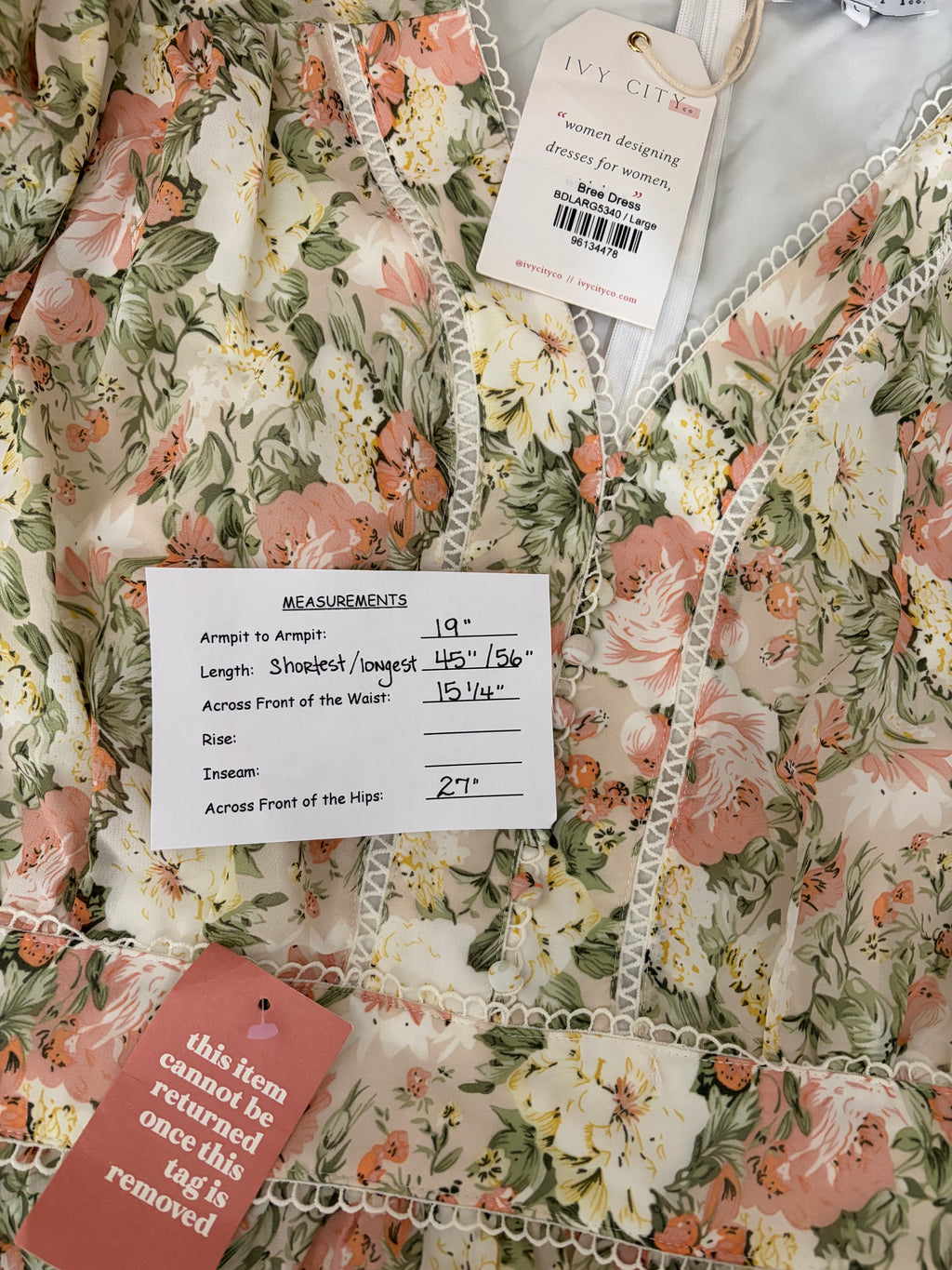 NWT IVY CITY CO Bree Floral Dress Midi Maxi Lace Trims Feminine Romantic Large