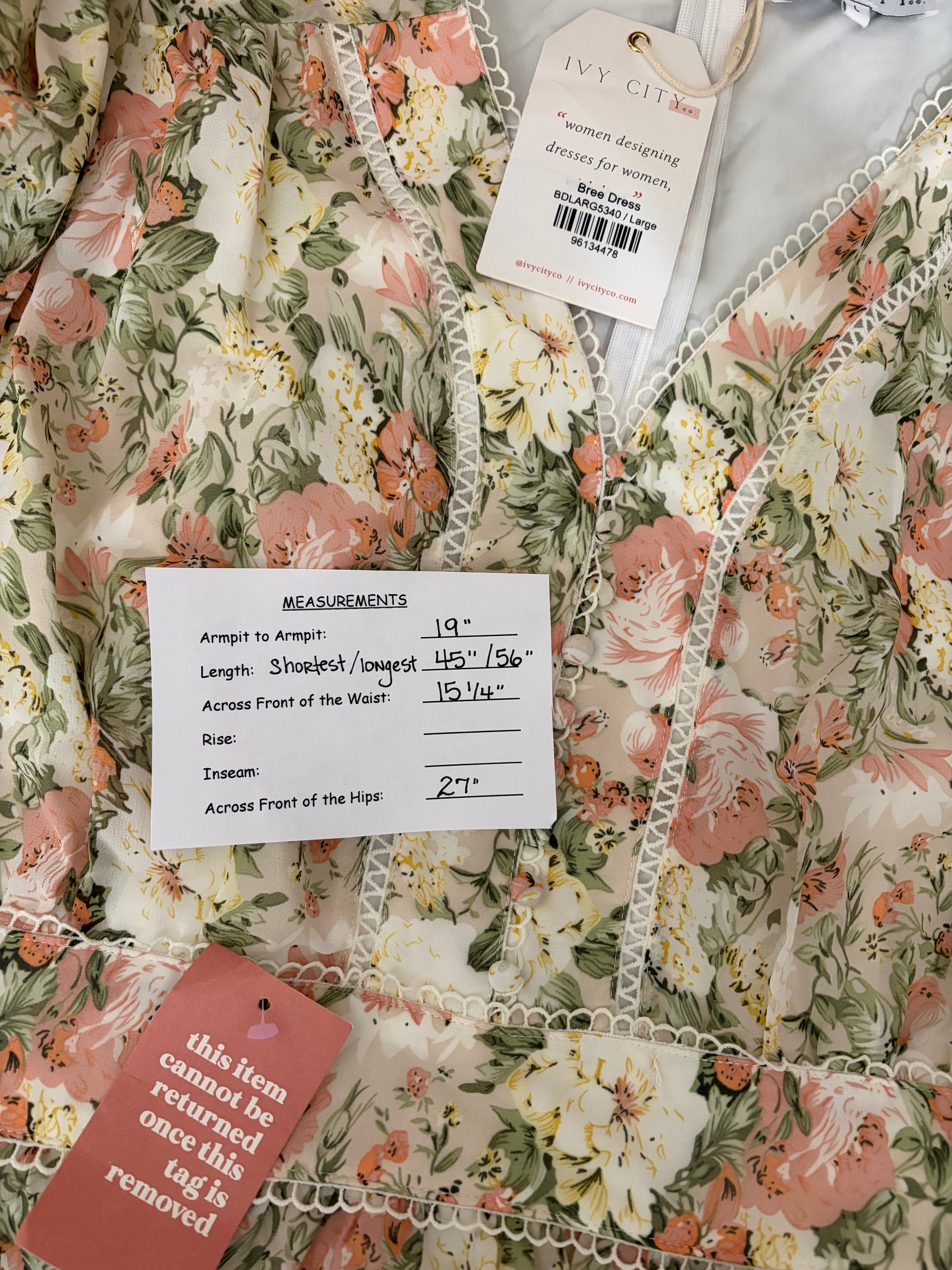 NWT IVY CITY CO Bree Floral Dress Midi Maxi Lace Trims Feminine Romantic Large