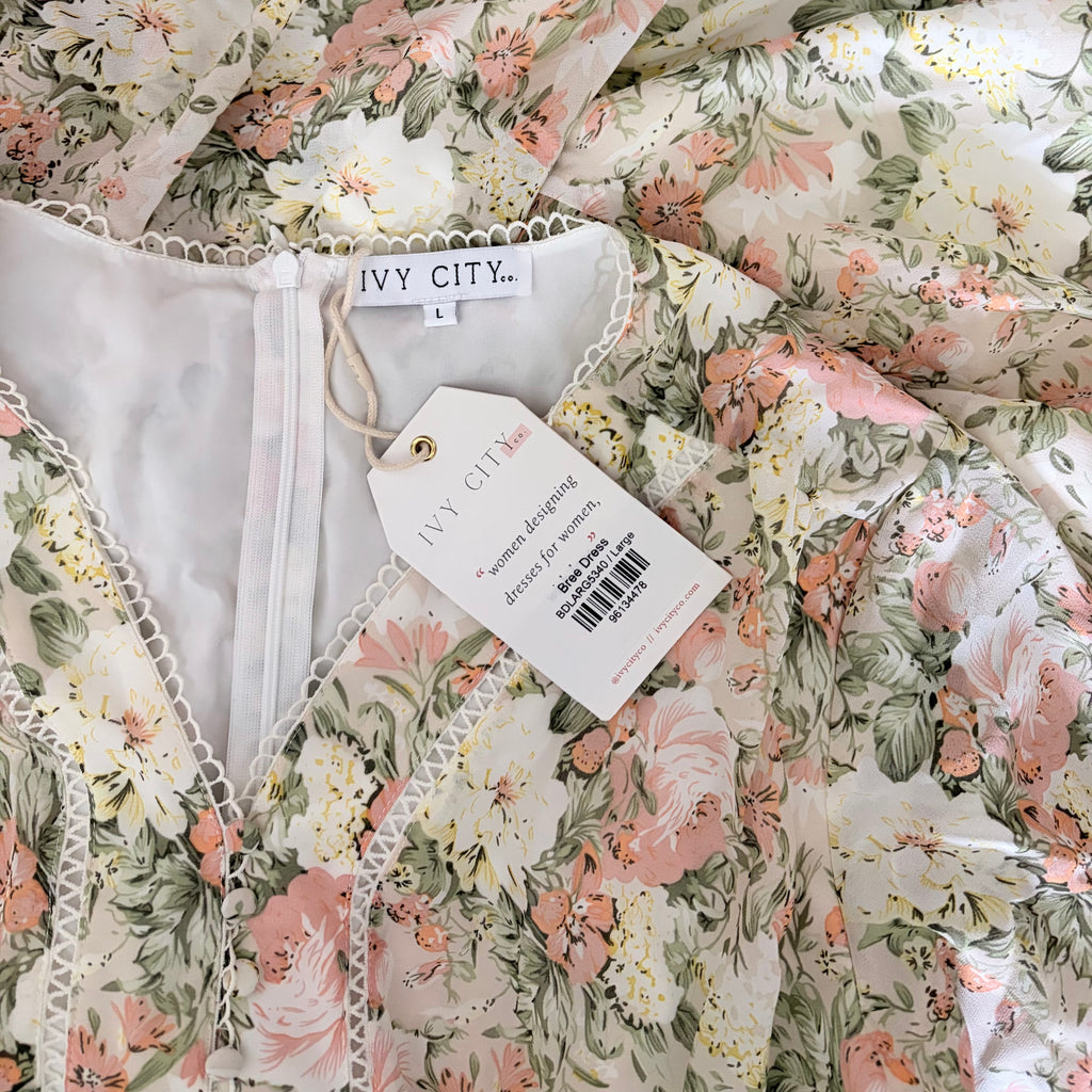 NWT IVY CITY CO Bree Floral Dress Midi Maxi Lace Trims Feminine Romantic Large