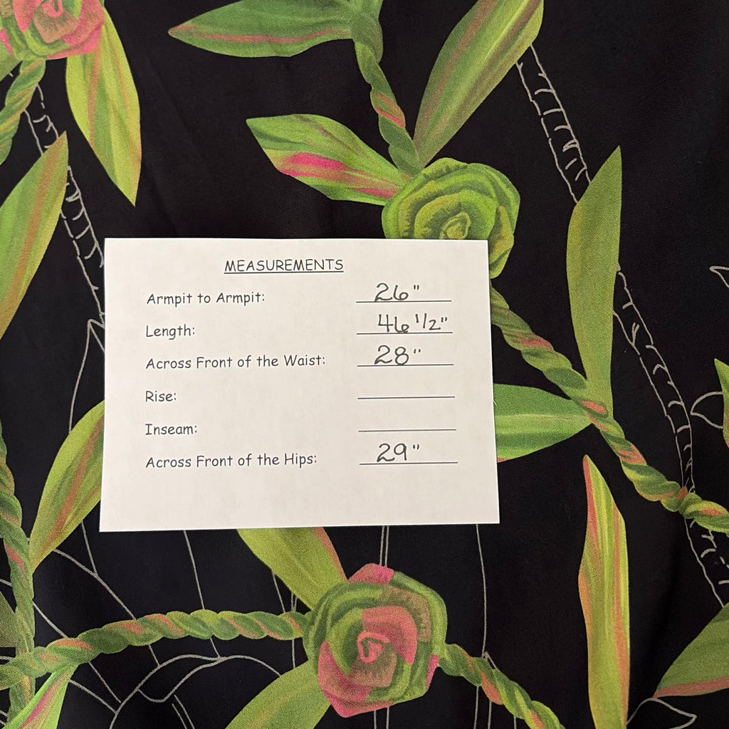 NWT LEXBREEZY HAWAII Ti Leaf Off Shoulder Maxi Dress lack Botanical Bamboo Large