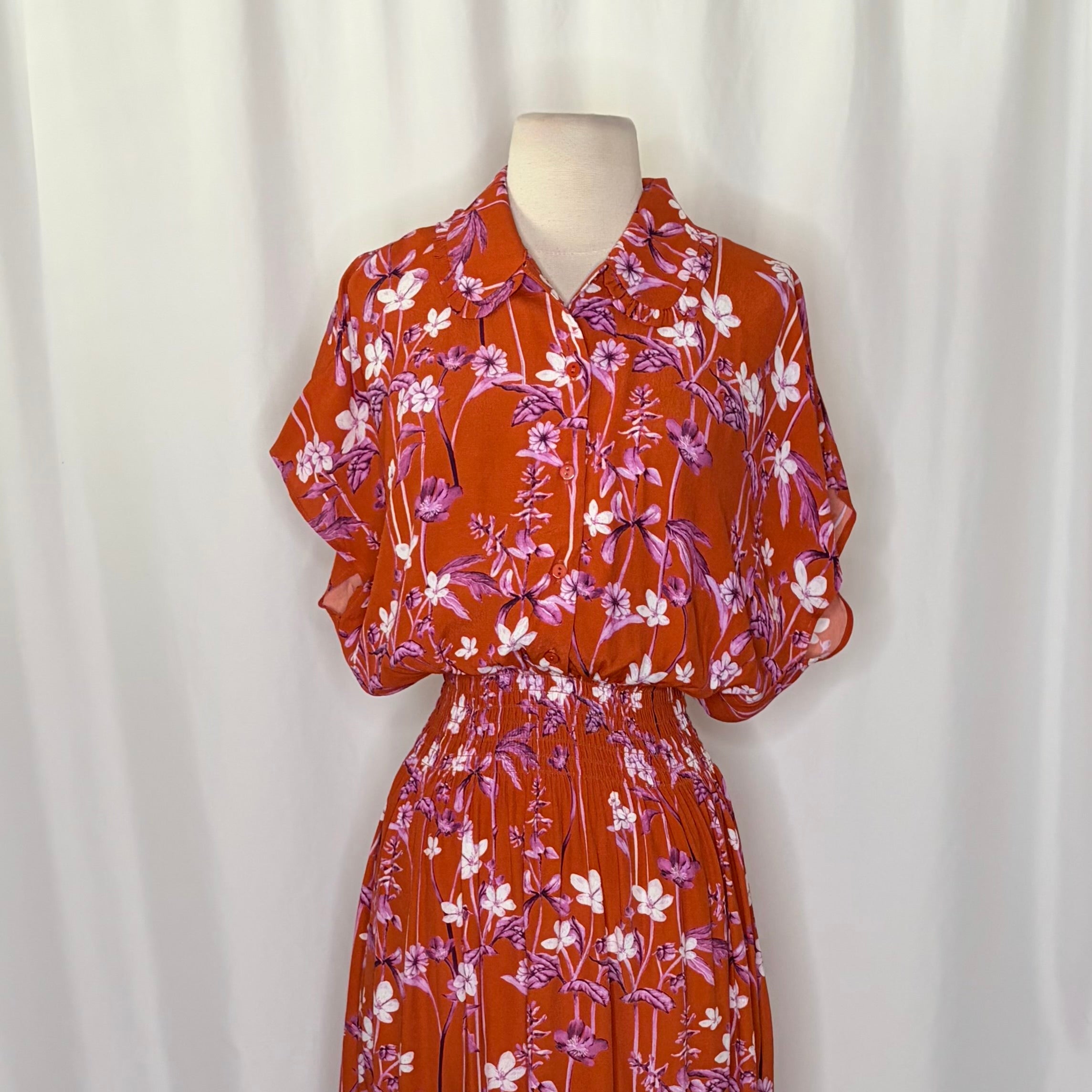 Anthropologie COREY LYNN CALTER Clementine Floral Midi Dress Smocked X-Small