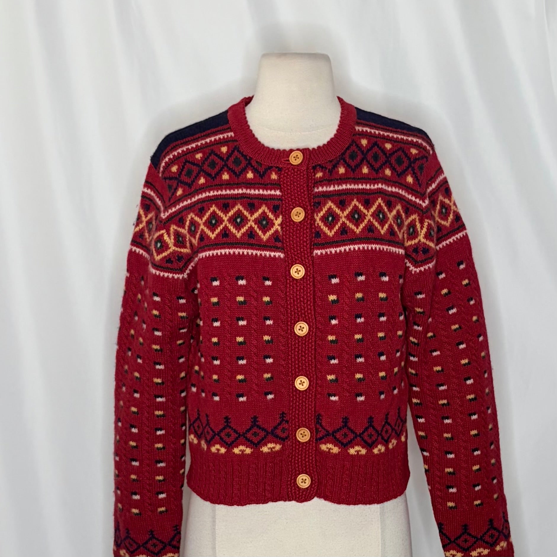 Vintage THE LIMITED America Fair Isle Wool Cardigan Cropped Sweater Knit Large