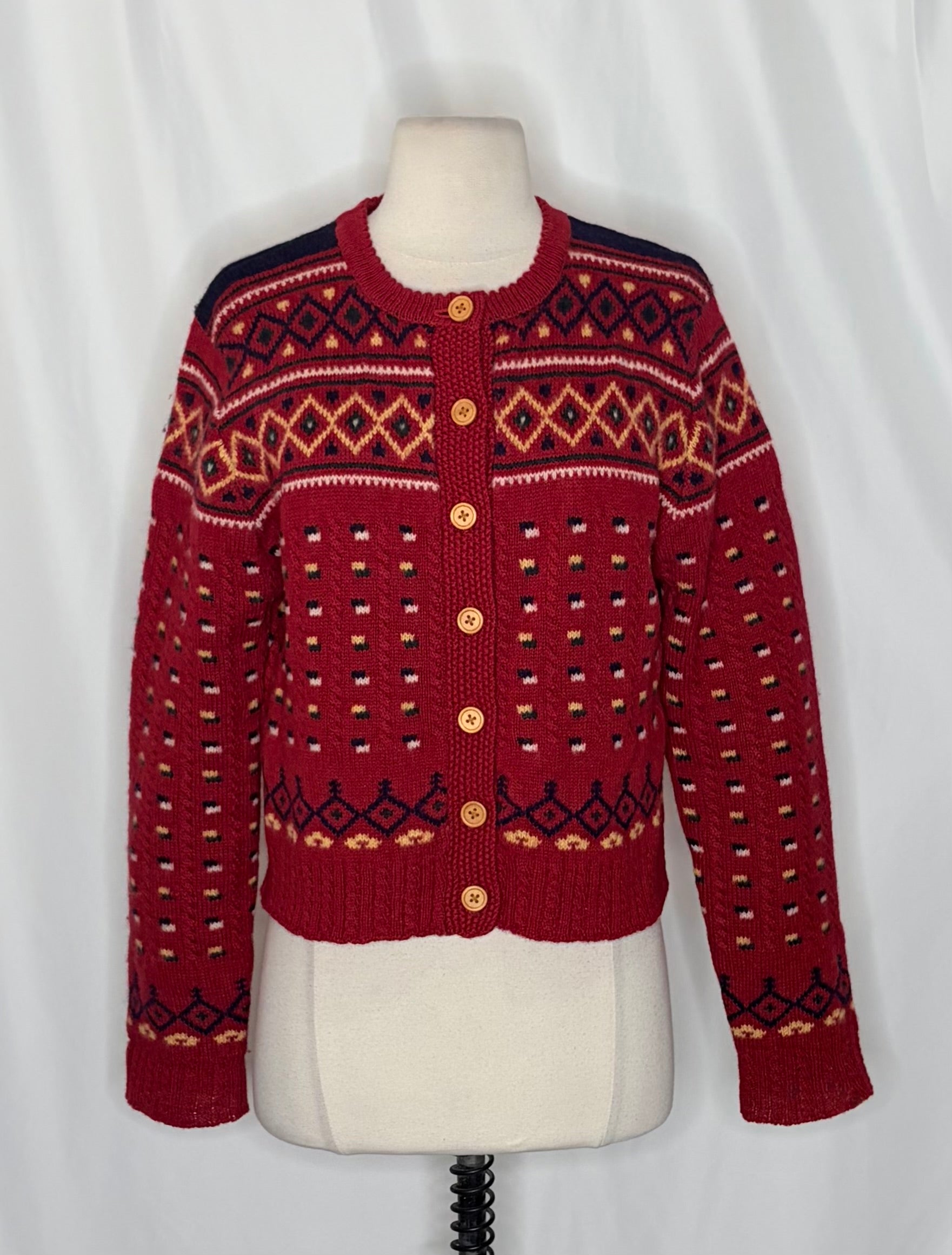Vintage THE LIMITED America Fair Isle Wool Cardigan Cropped Sweater Knit Large
