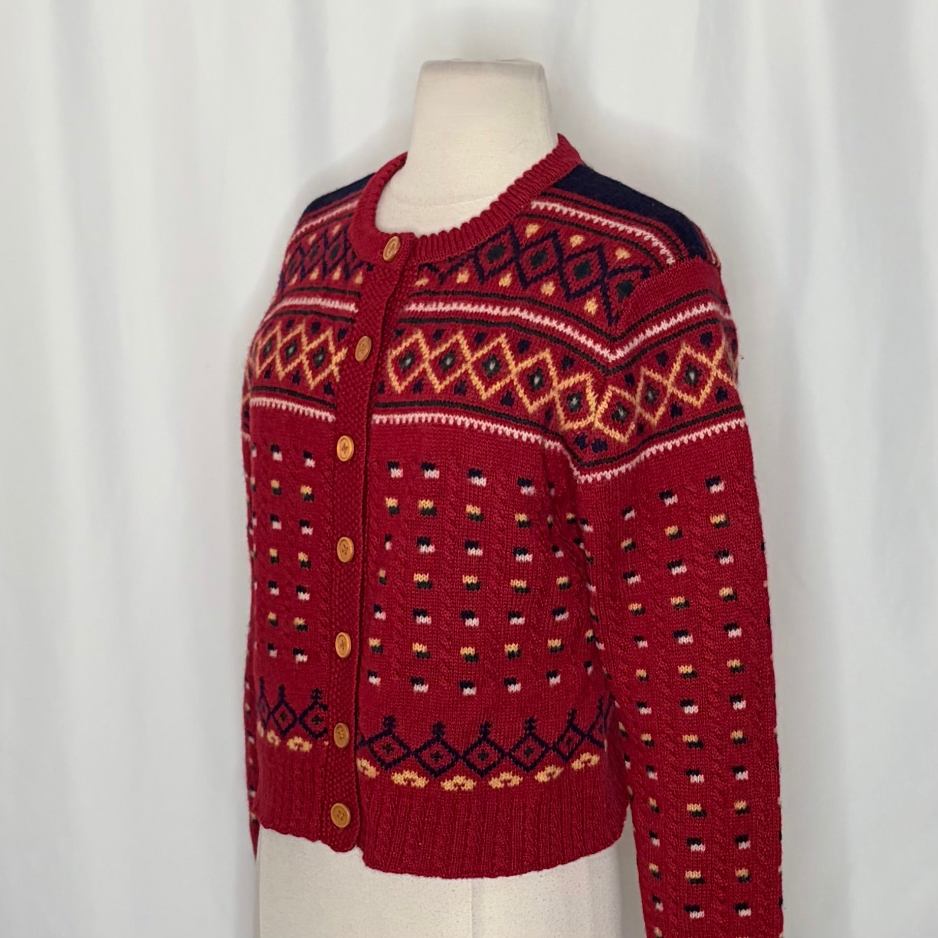Vintage THE LIMITED America Fair Isle Wool Cardigan Cropped Sweater Knit Large