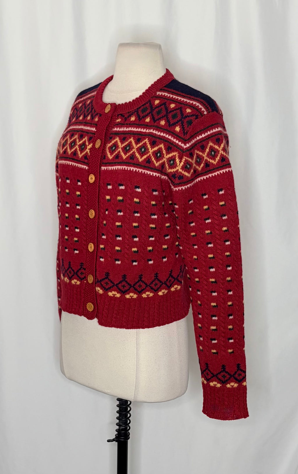 Vintage THE LIMITED America Fair Isle Wool Cardigan Cropped Sweater Knit Large