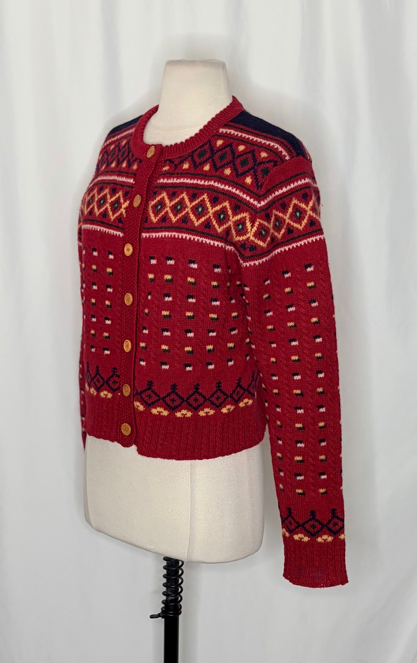 Vintage THE LIMITED America Fair Isle Wool Cardigan Cropped Sweater Knit Large