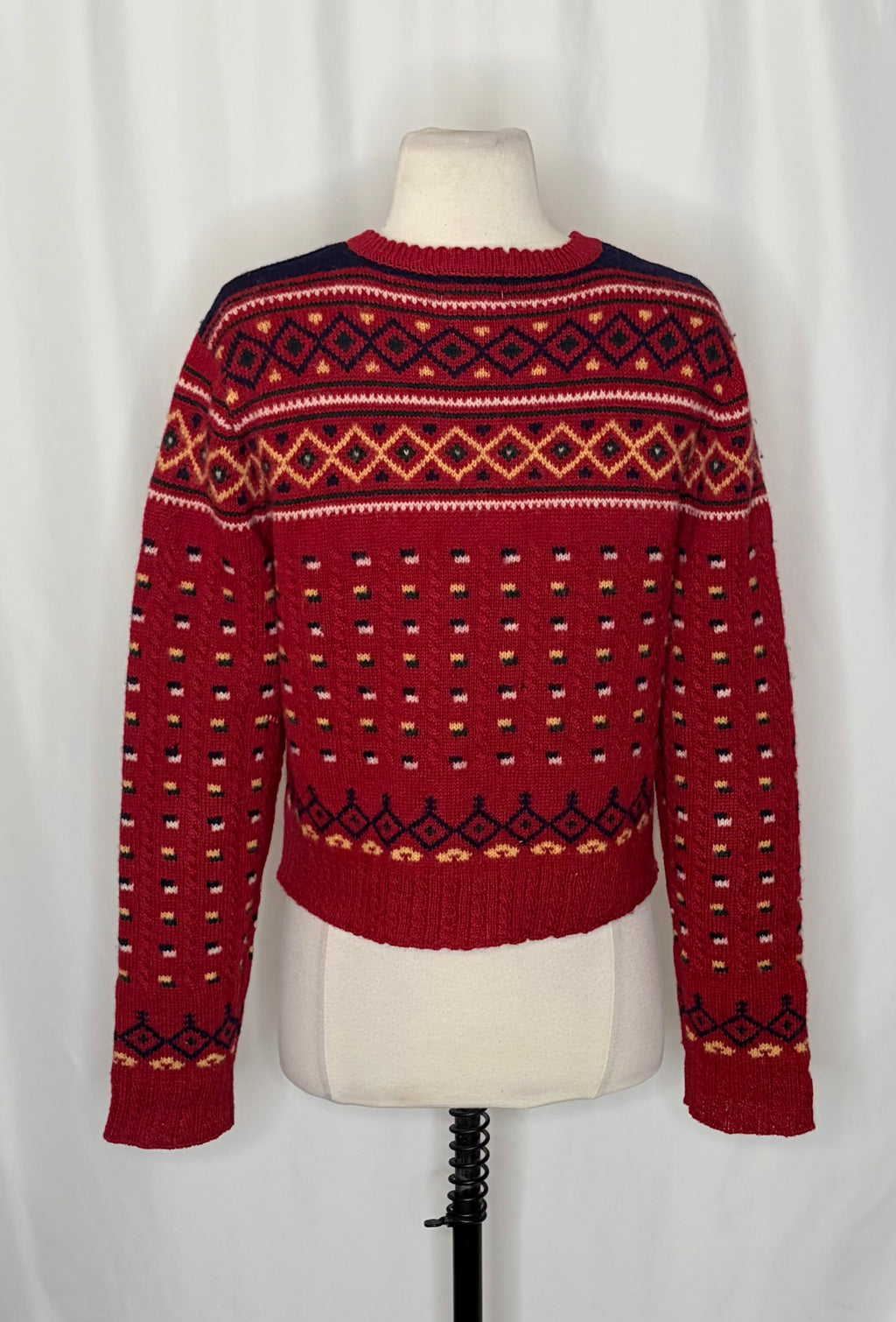Vintage THE LIMITED America Fair Isle Wool Cardigan Cropped Sweater Knit Large