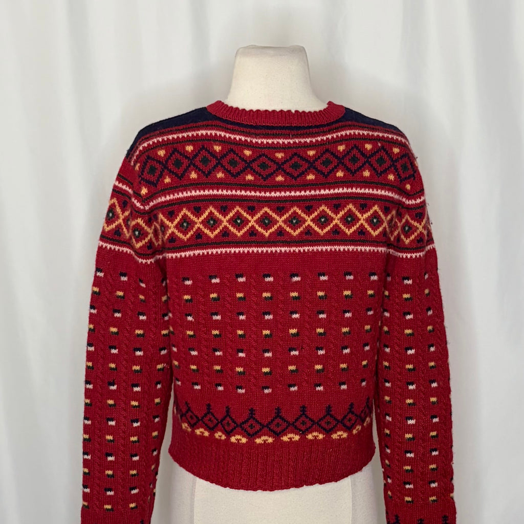 Vintage THE LIMITED America Fair Isle Wool Cardigan Cropped Sweater Knit Large