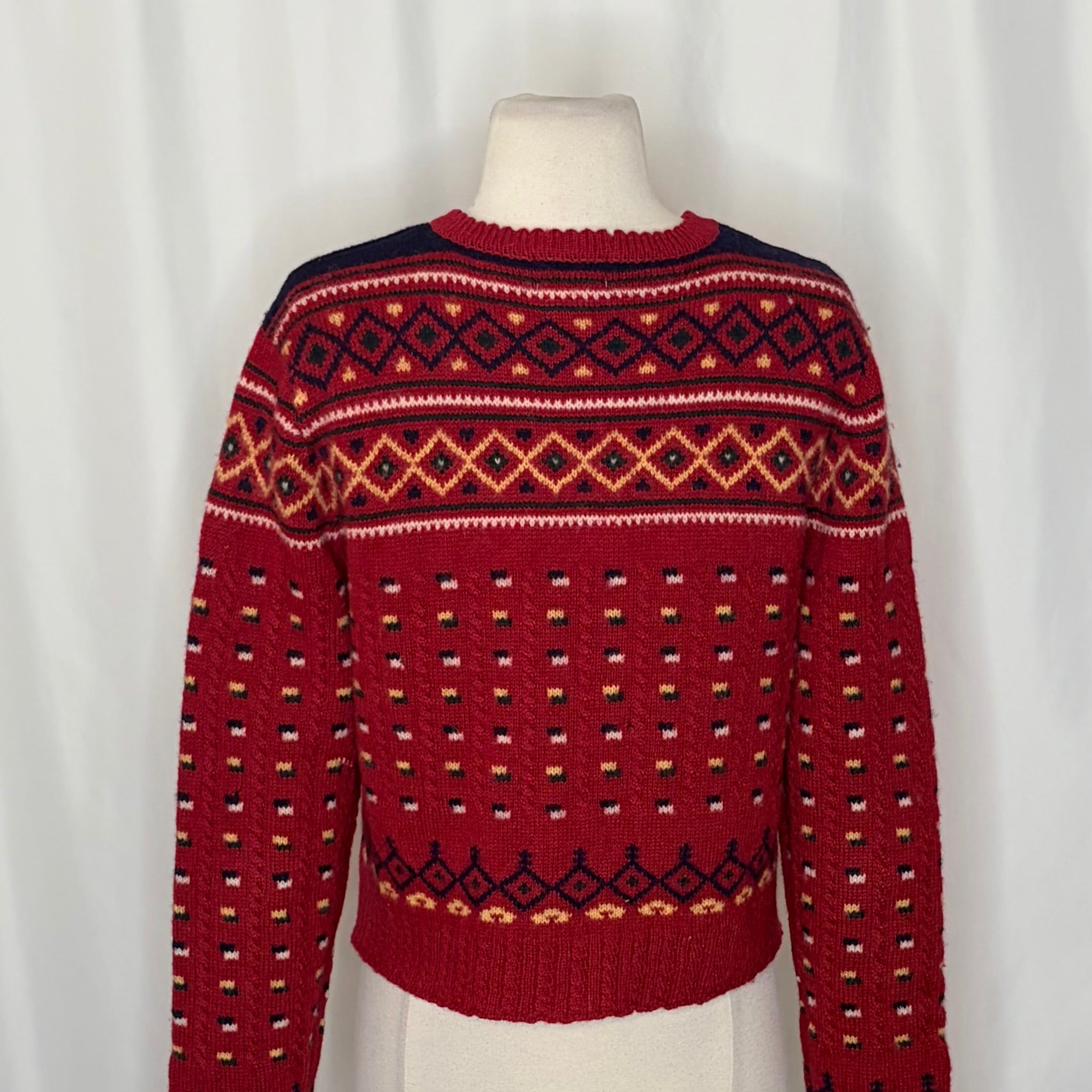 Vintage THE LIMITED America Fair Isle Wool Cardigan Cropped Sweater Knit Large