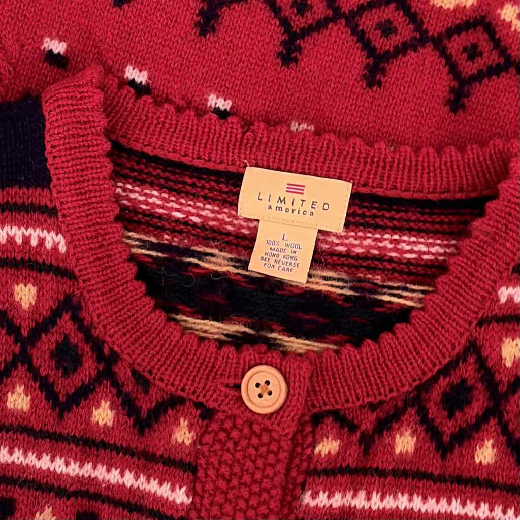 Vintage THE LIMITED America Fair Isle Wool Cardigan Cropped Sweater Knit Large