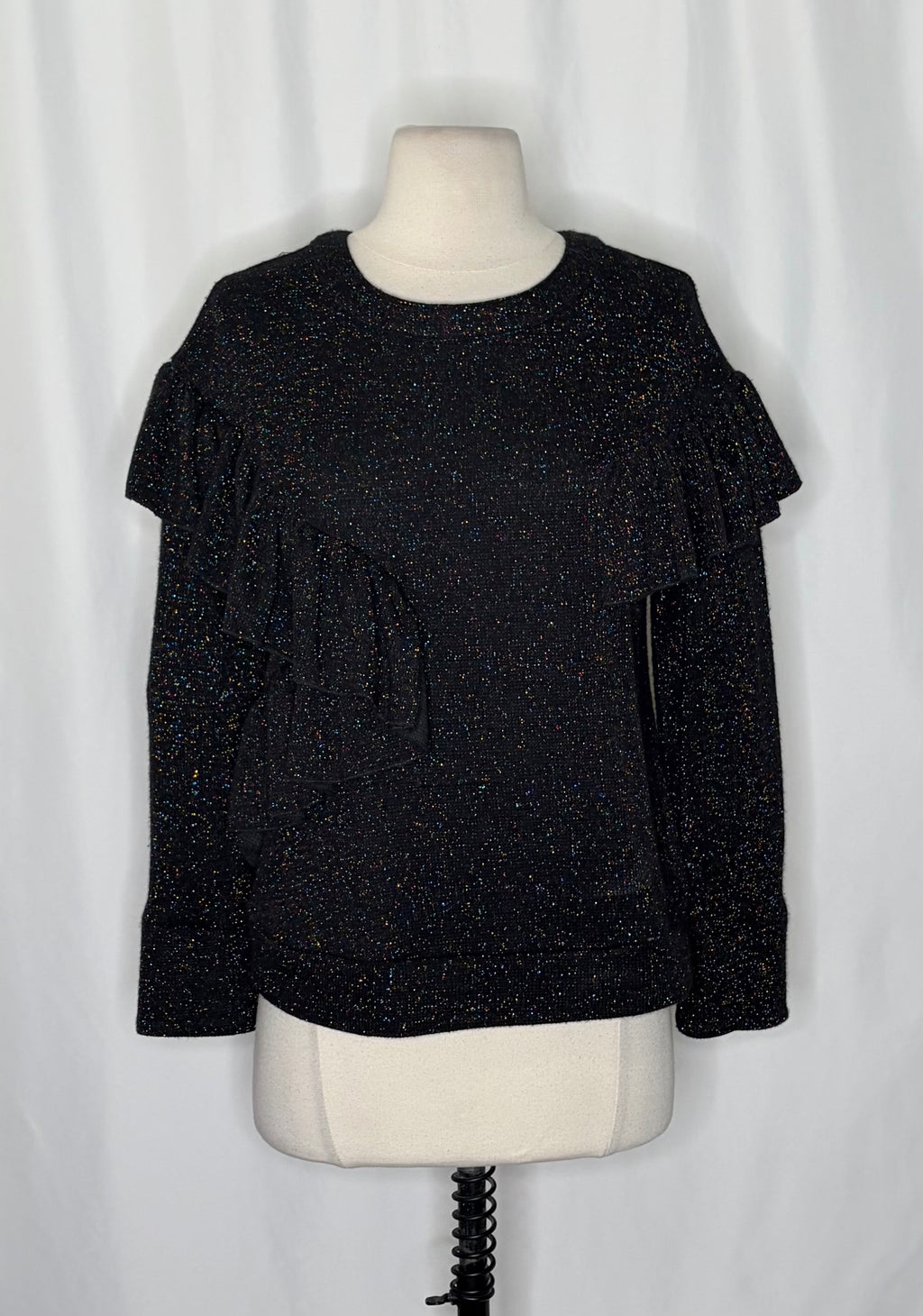 Anthropologie EVA FRANCO Francophile Sweater Ruffle Metallic Knit Pullover Small