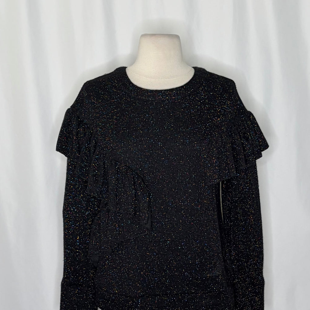 Anthropologie EVA FRANCO Francophile Sweater Ruffle Metallic Knit Pullover Small