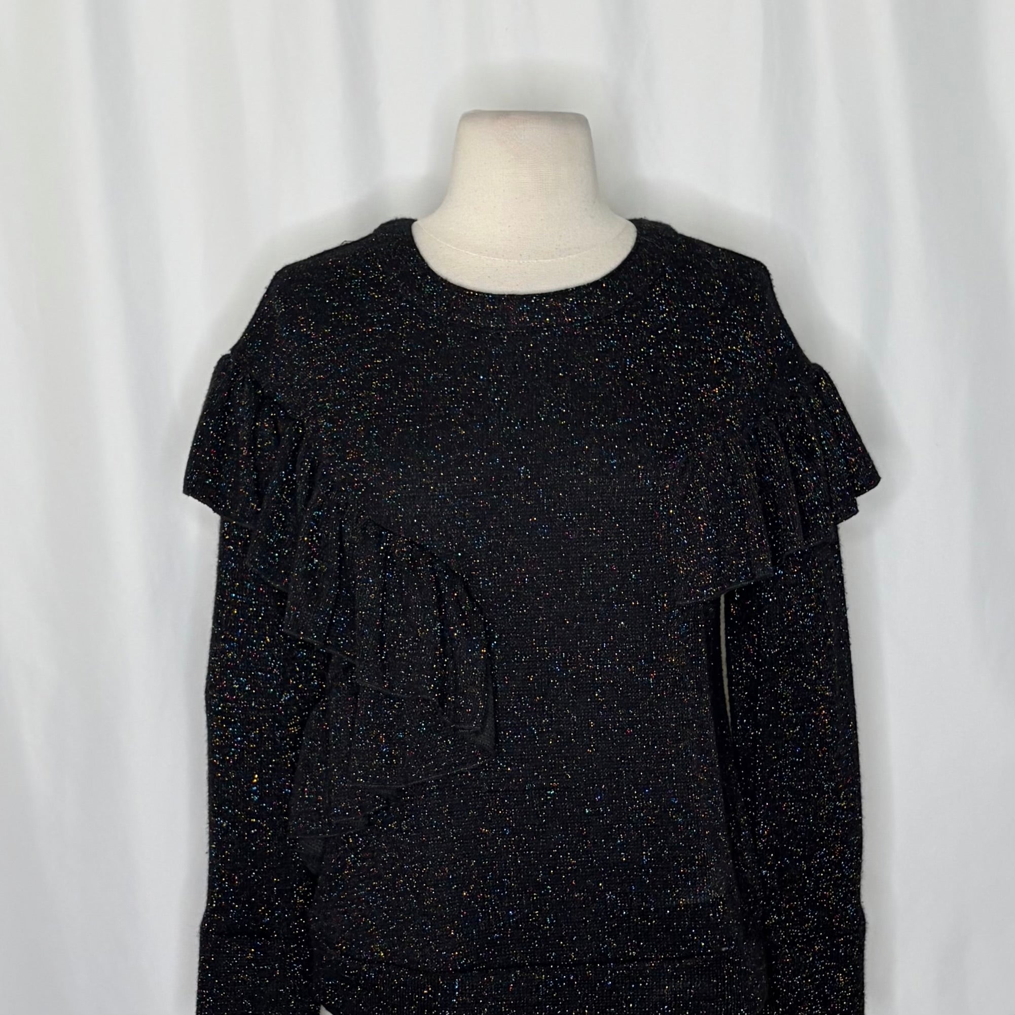 Anthropologie EVA FRANCO Francophile Sweater Ruffle Metallic Knit Pullover Small