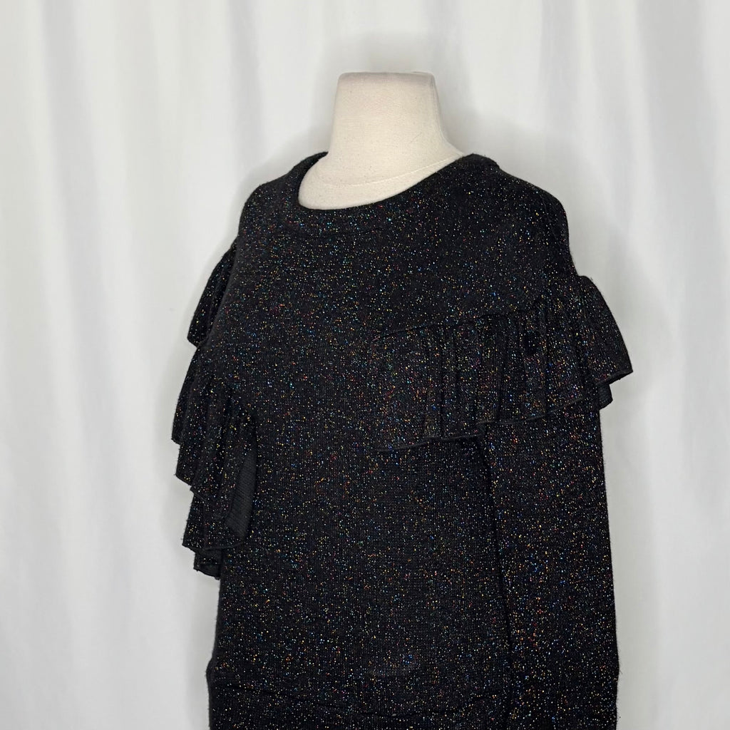 Anthropologie EVA FRANCO Francophile Sweater Ruffle Metallic Knit Pullover Small