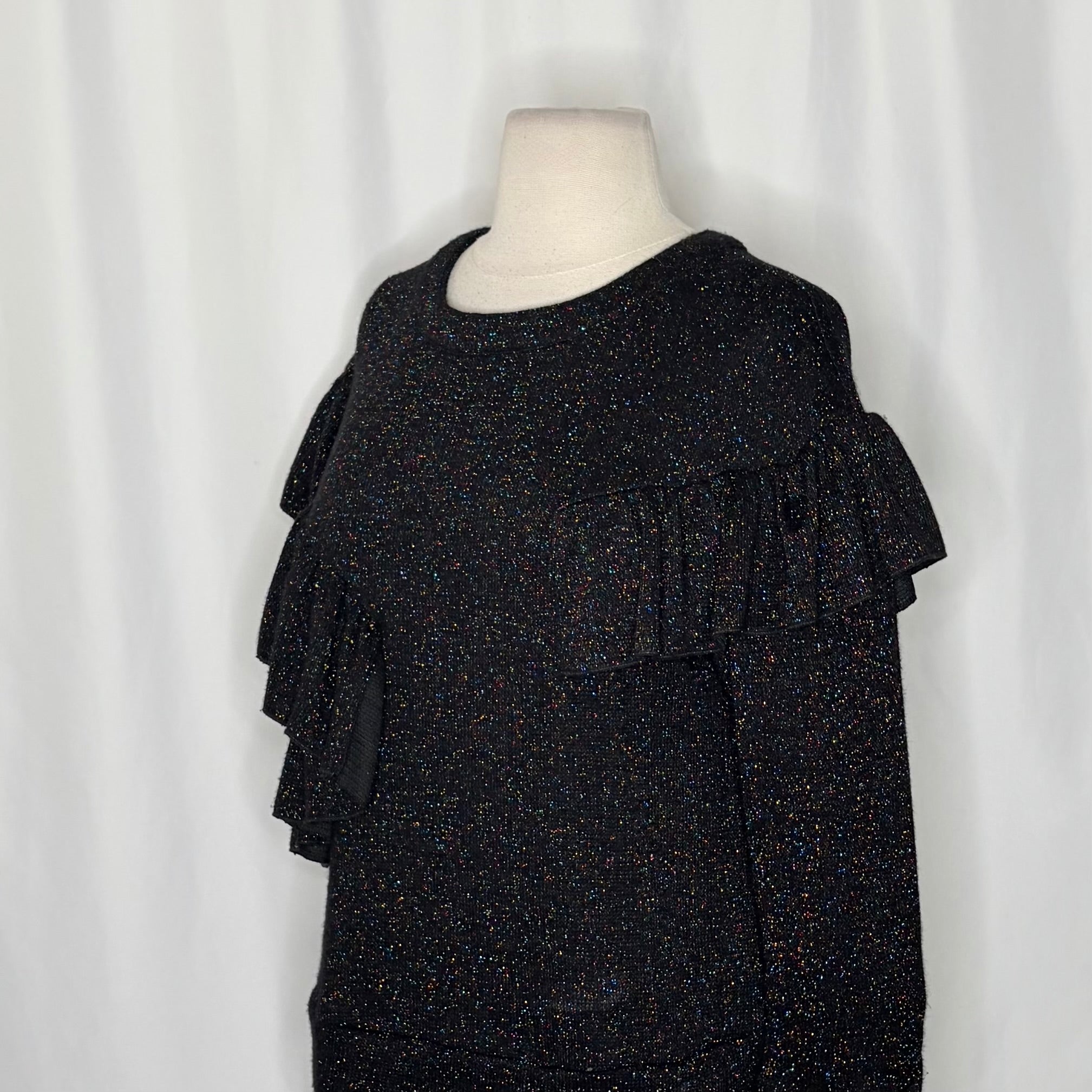 Anthropologie EVA FRANCO Francophile Sweater Ruffle Metallic Knit Pullover Small