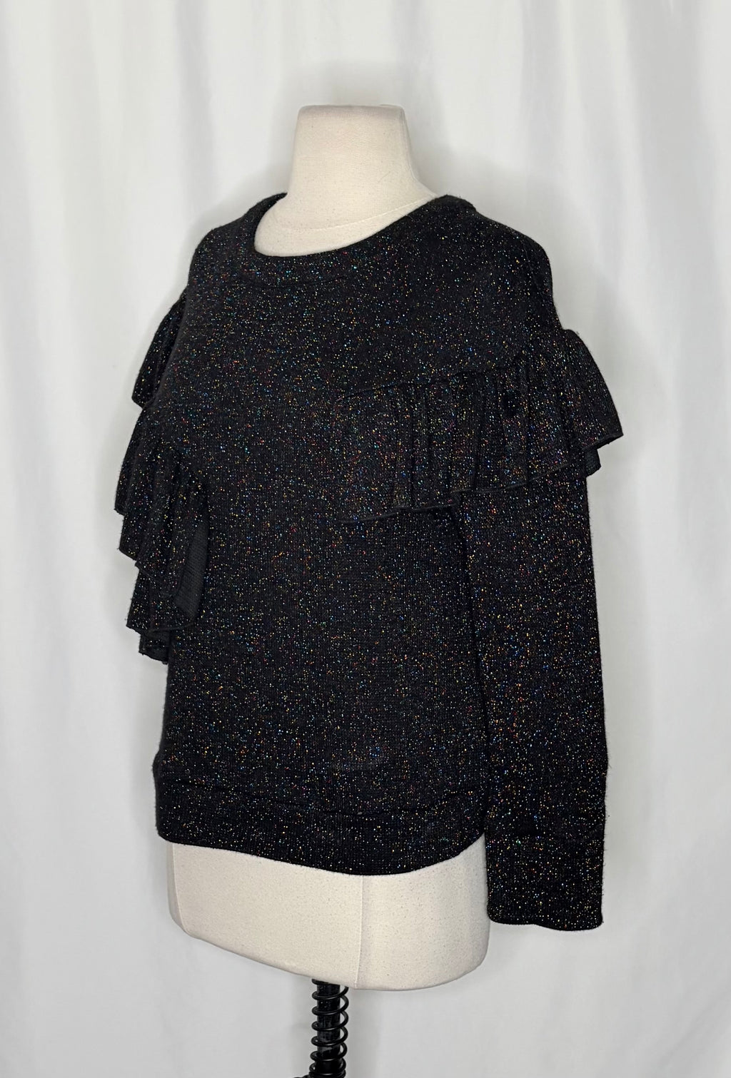 Anthropologie EVA FRANCO Francophile Sweater Ruffle Metallic Knit Pullover Small