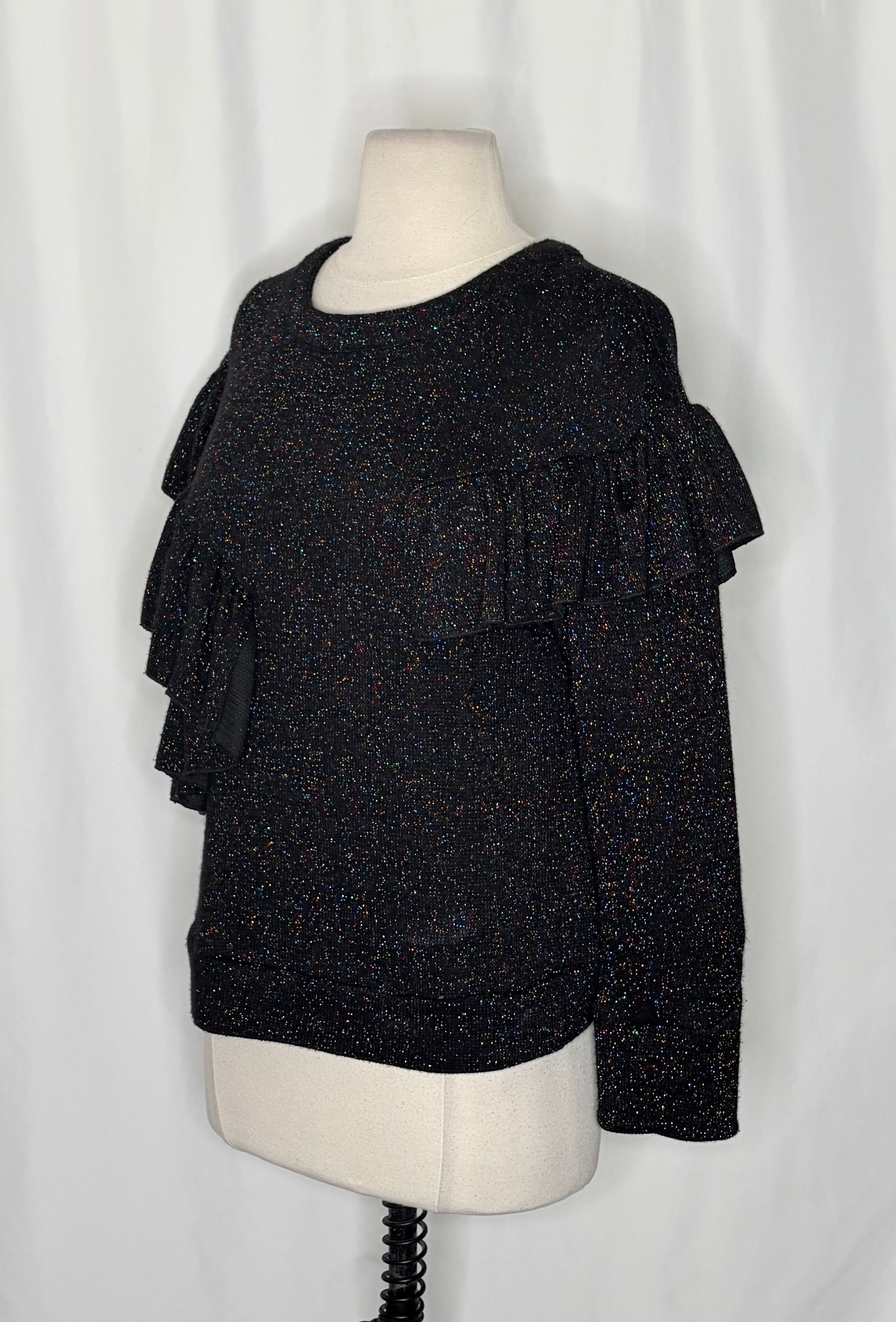 Anthropologie EVA FRANCO Francophile Sweater Ruffle Metallic Knit Pullover Small
