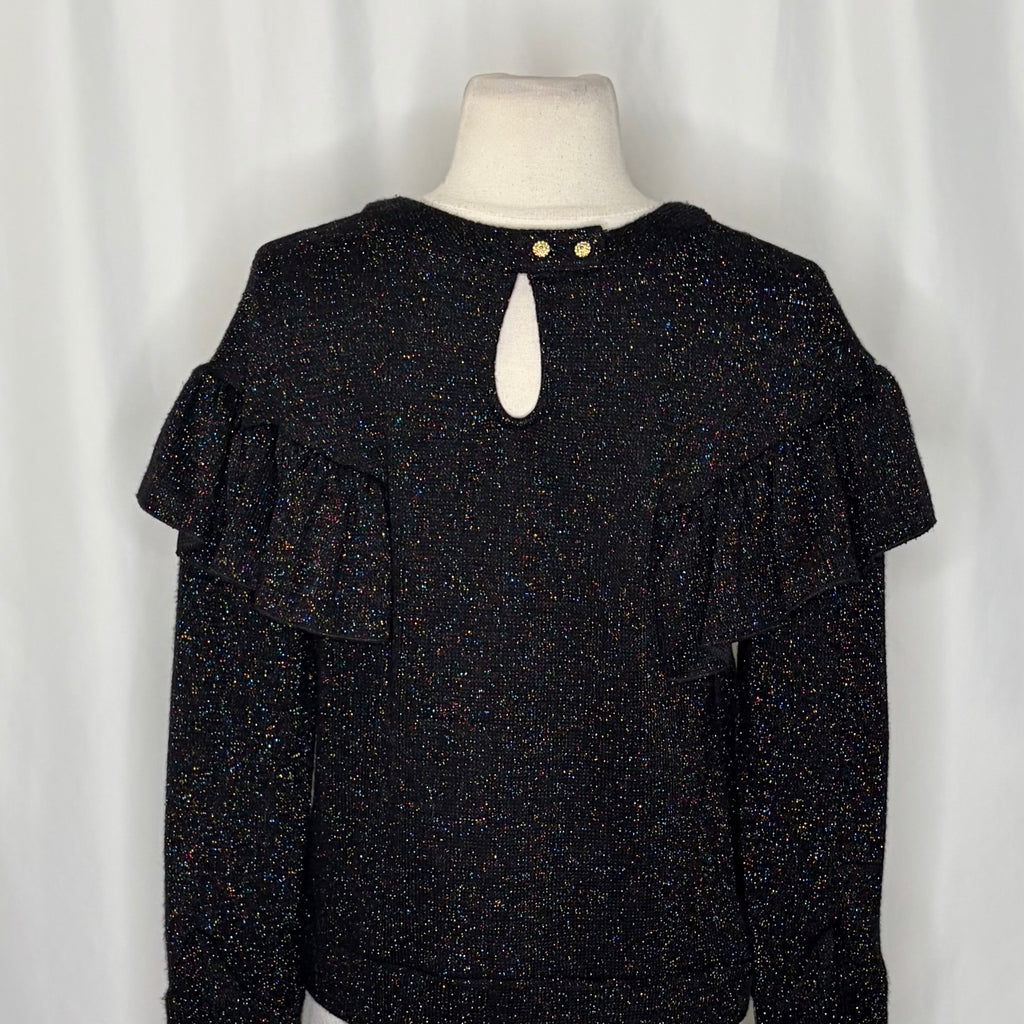 Anthropologie EVA FRANCO Francophile Sweater Ruffle Metallic Knit Pullover Small