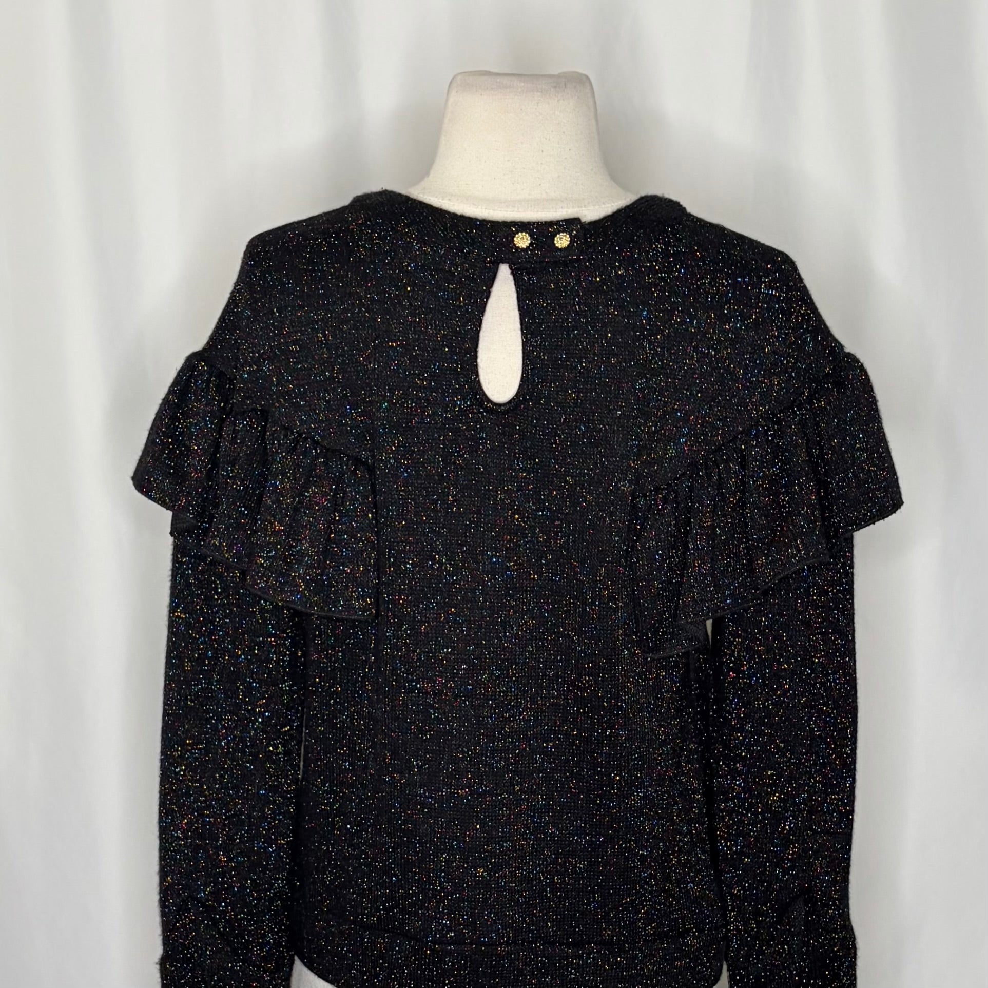 Anthropologie EVA FRANCO Francophile Sweater Ruffle Metallic Knit Pullover Small
