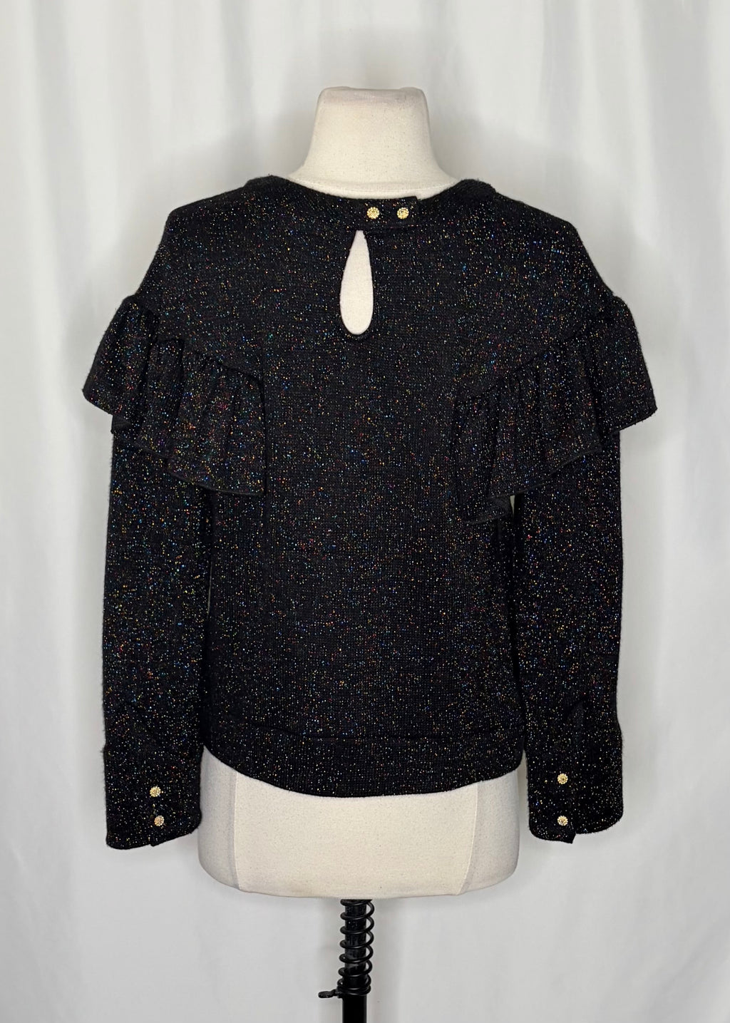 Anthropologie EVA FRANCO Francophile Sweater Ruffle Metallic Knit Pullover Small