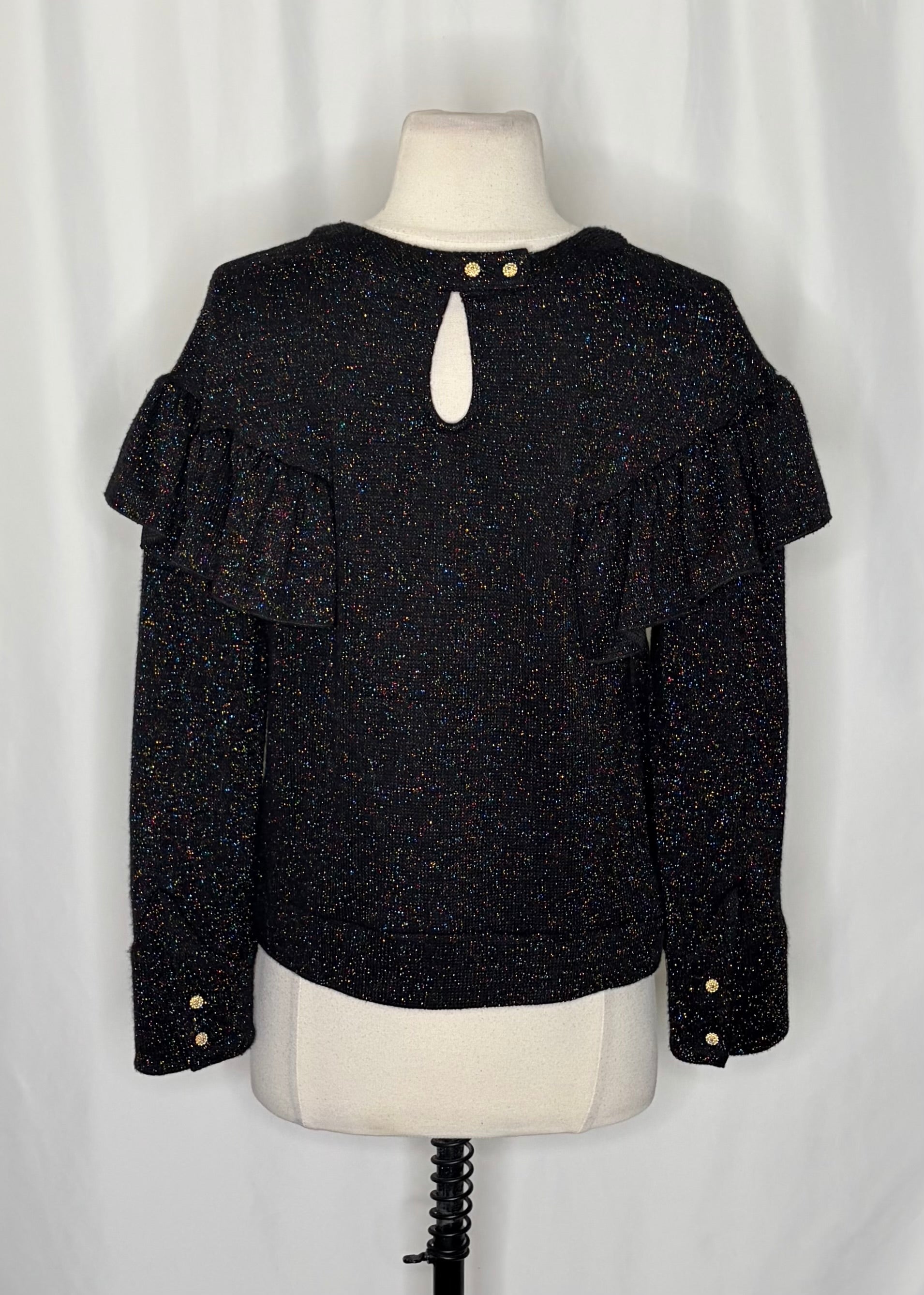 Anthropologie EVA FRANCO Francophile Sweater Ruffle Metallic Knit Pullover Small