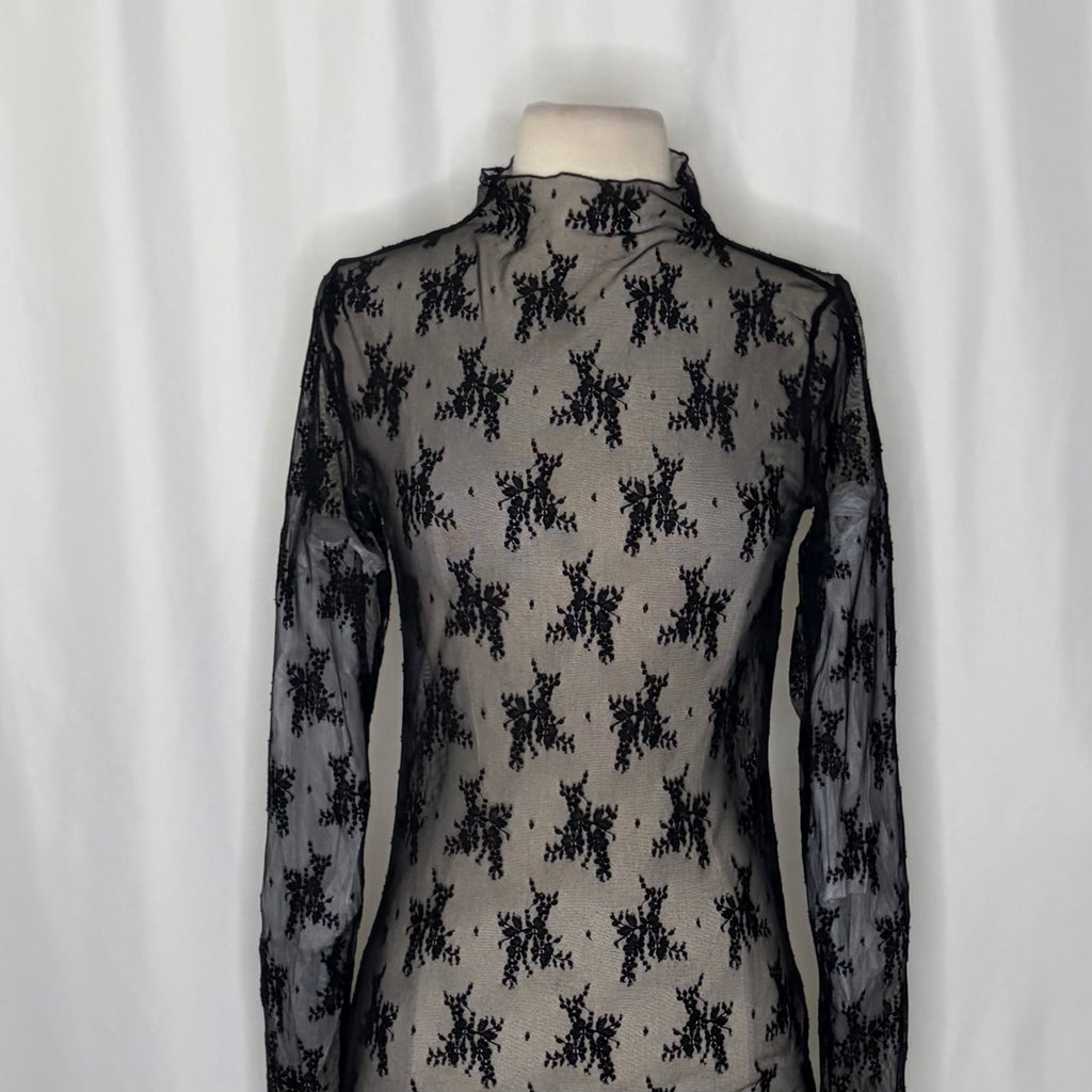 FREE PEOPLE Intimately Lady Lux Layering Top Floral Sheer Mesh Black Large