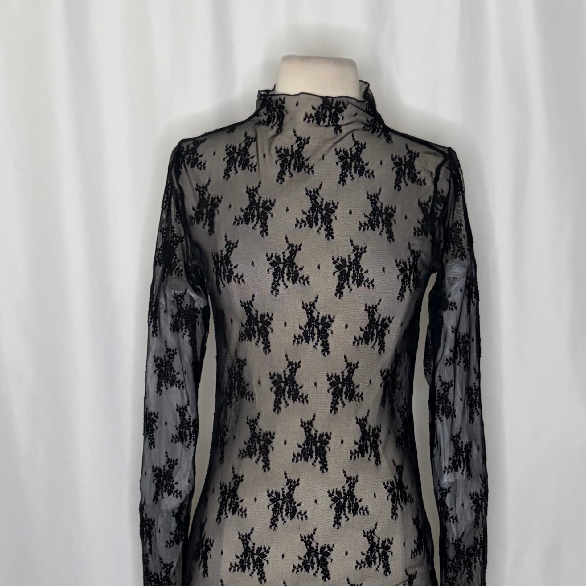 FREE PEOPLE Intimately Lady Lux Layering Top Floral Sheer Mesh Black Large