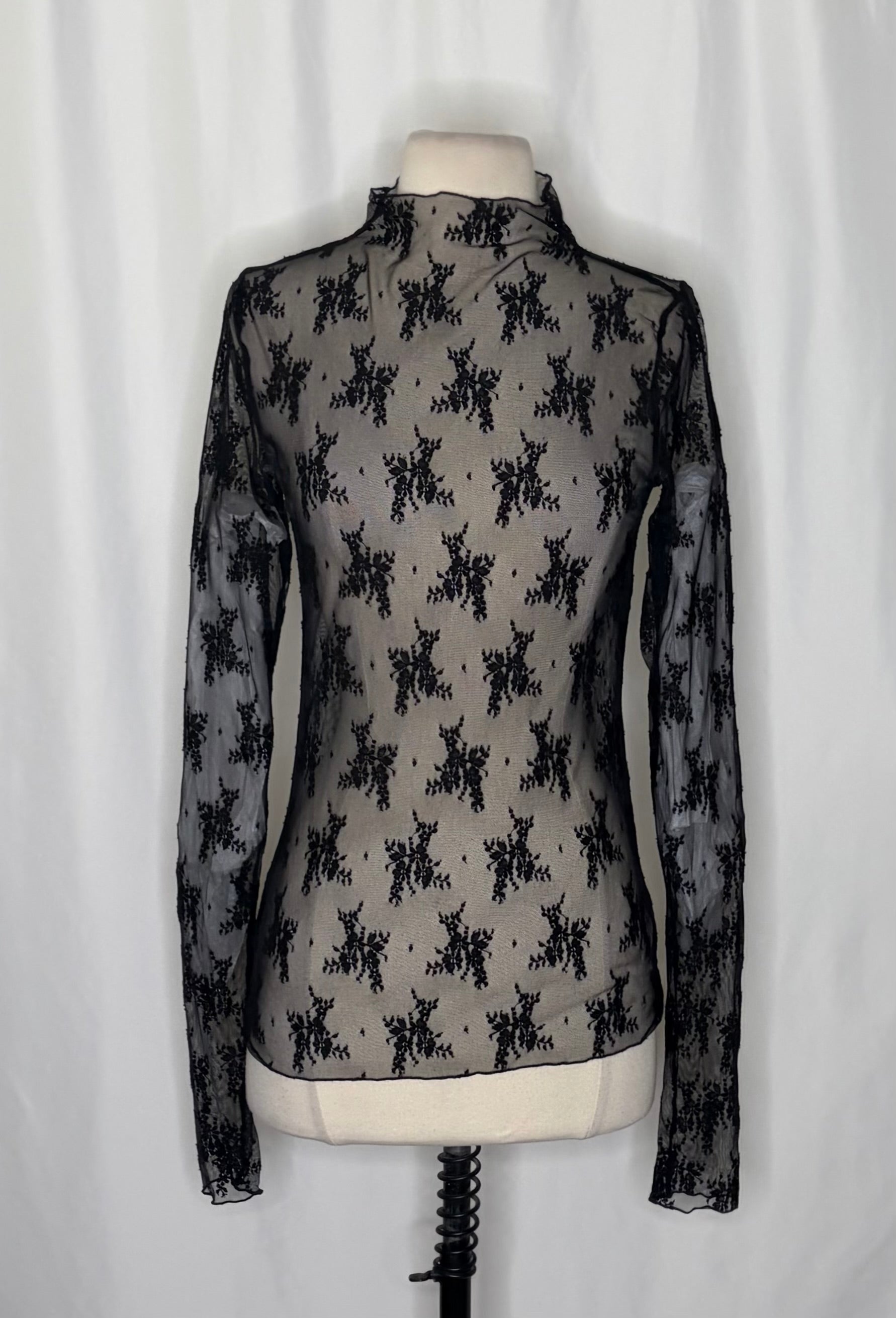 FREE PEOPLE Intimately Lady Lux Layering Top Floral Sheer Mesh Black Large