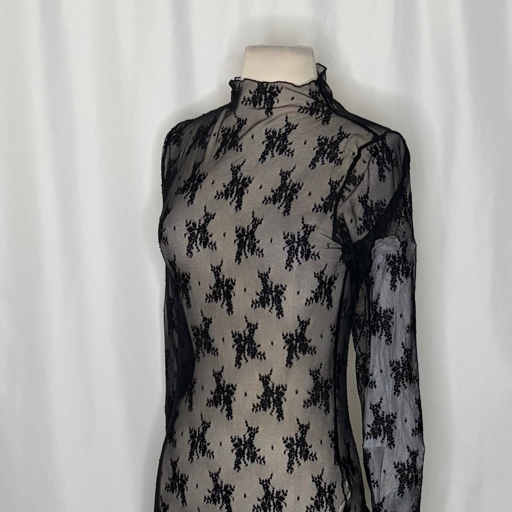 FREE PEOPLE Intimately Lady Lux Layering Top Floral Sheer Mesh Black Large