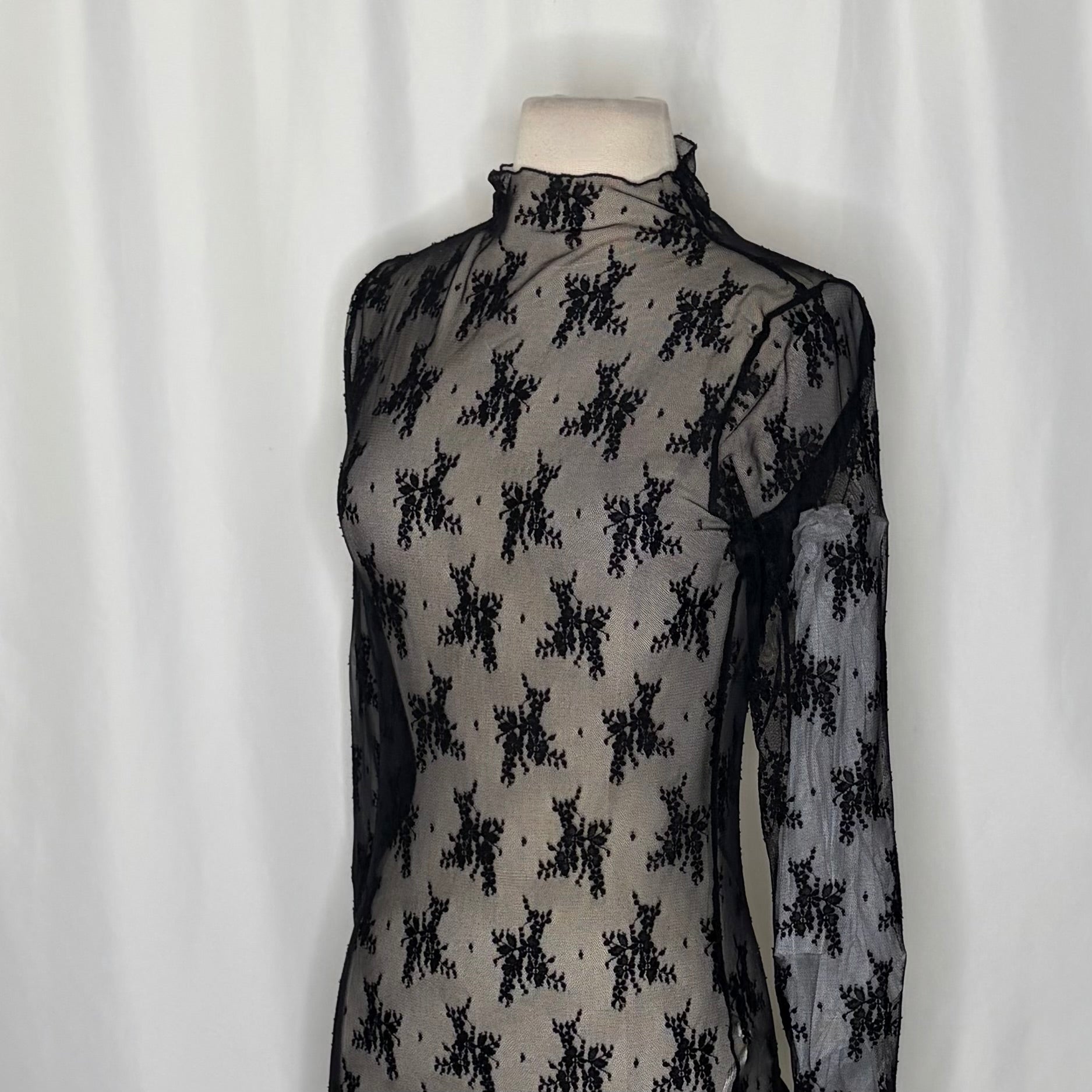 FREE PEOPLE Intimately Lady Lux Layering Top Floral Sheer Mesh Black Large