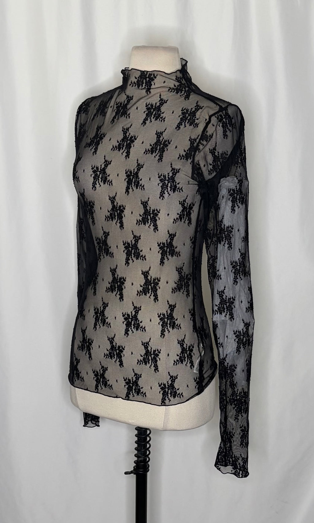 FREE PEOPLE Intimately Lady Lux Layering Top Floral Sheer Mesh Black Large
