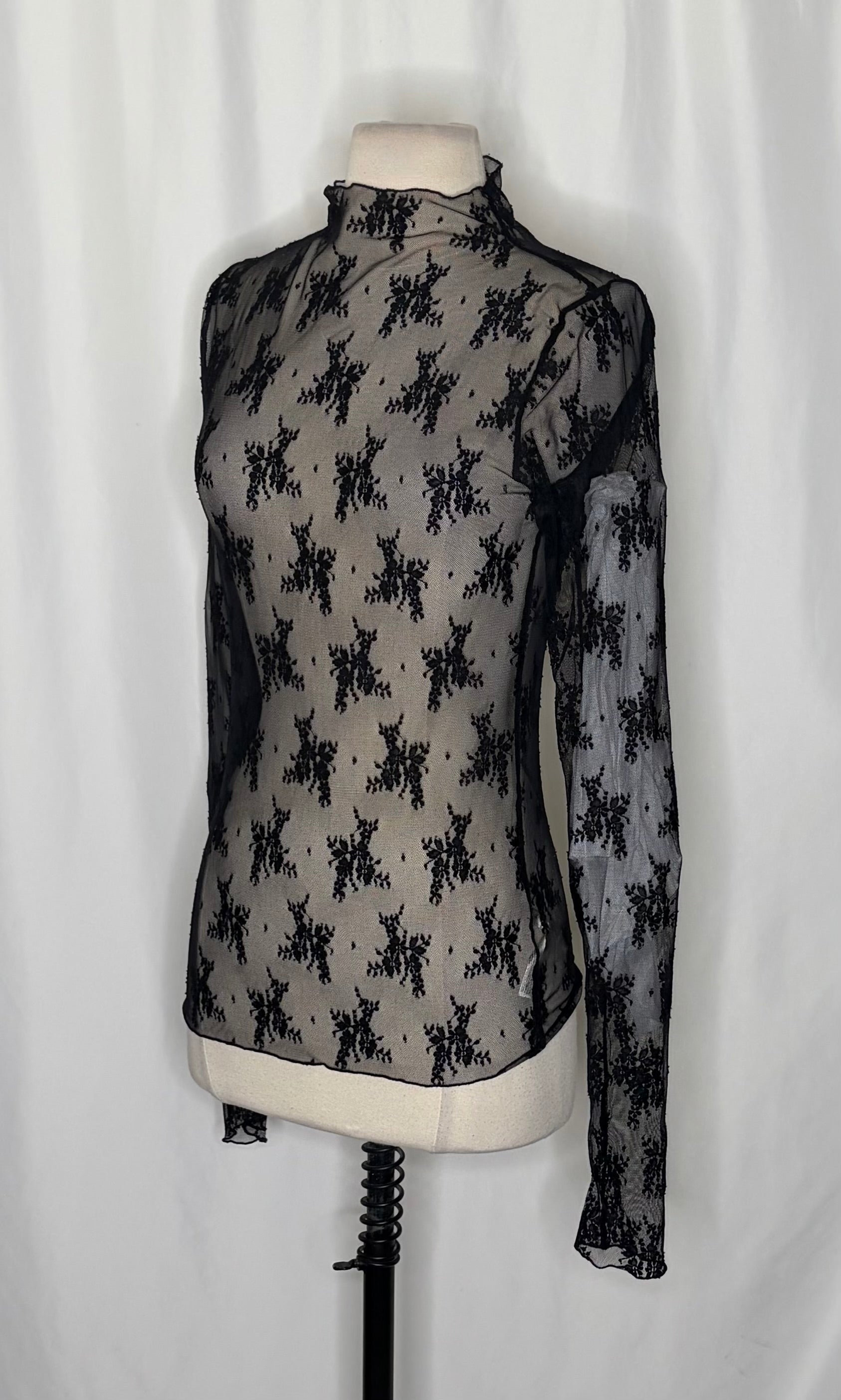 FREE PEOPLE Intimately Lady Lux Layering Top Floral Sheer Mesh Black Large