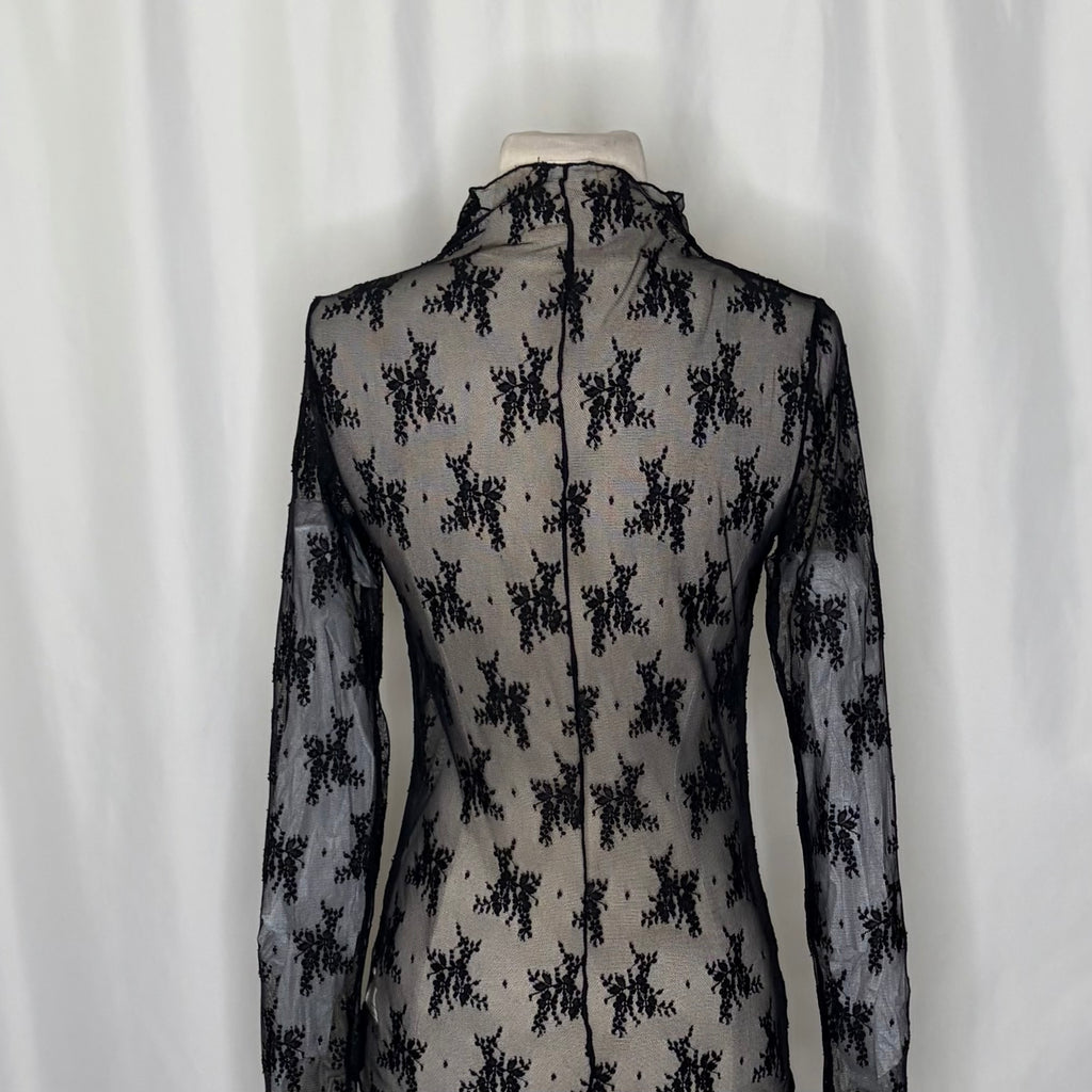 FREE PEOPLE Intimately Lady Lux Layering Top Floral Sheer Mesh Black Large