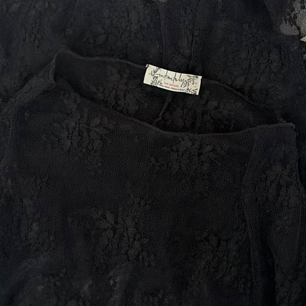 FREE PEOPLE Intimately Lady Lux Layering Top Floral Sheer Mesh Black Large