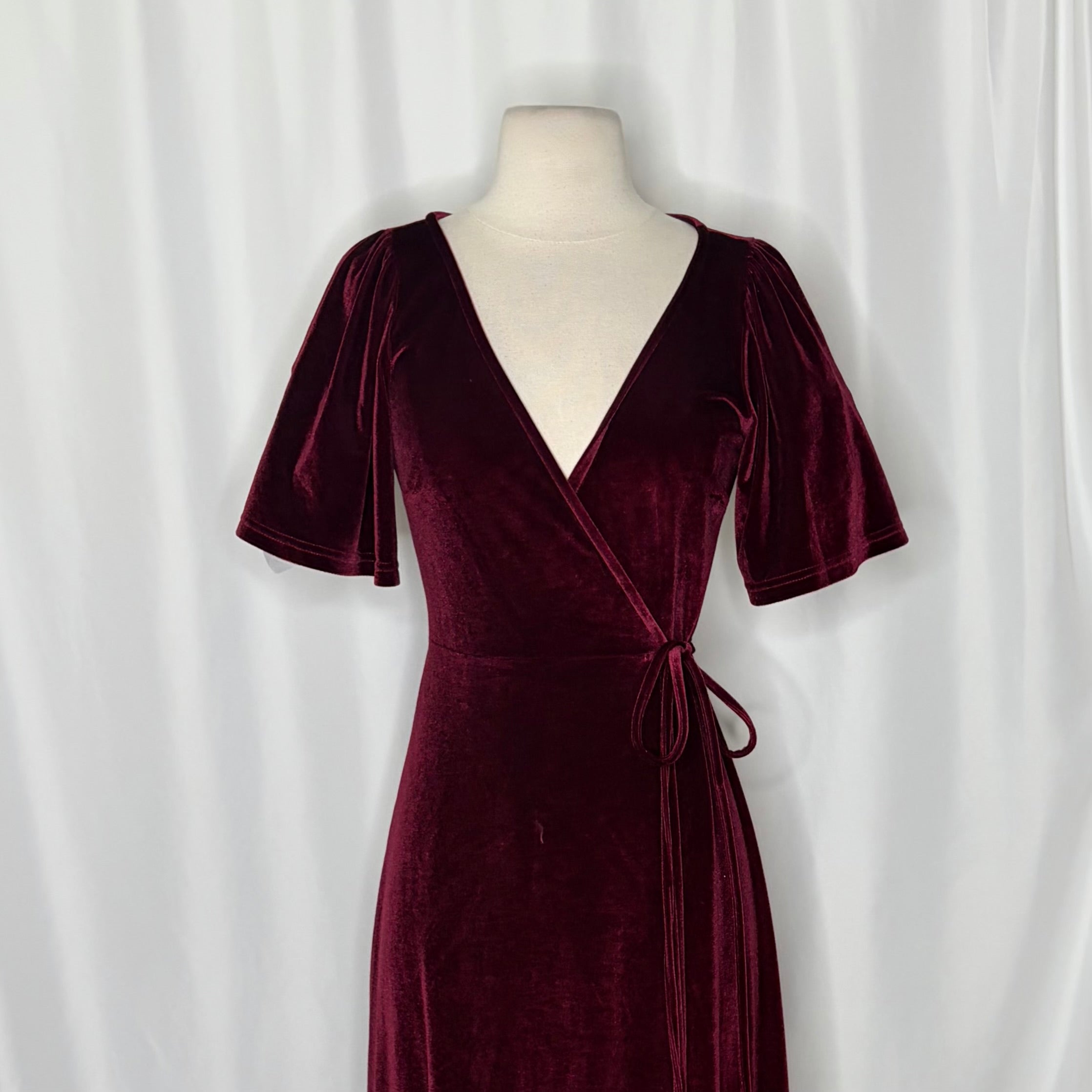 BALTIC BORN Meghan Velvet Wrap Maxi Dress Mulberry Purple Red Tie Waist X-Small