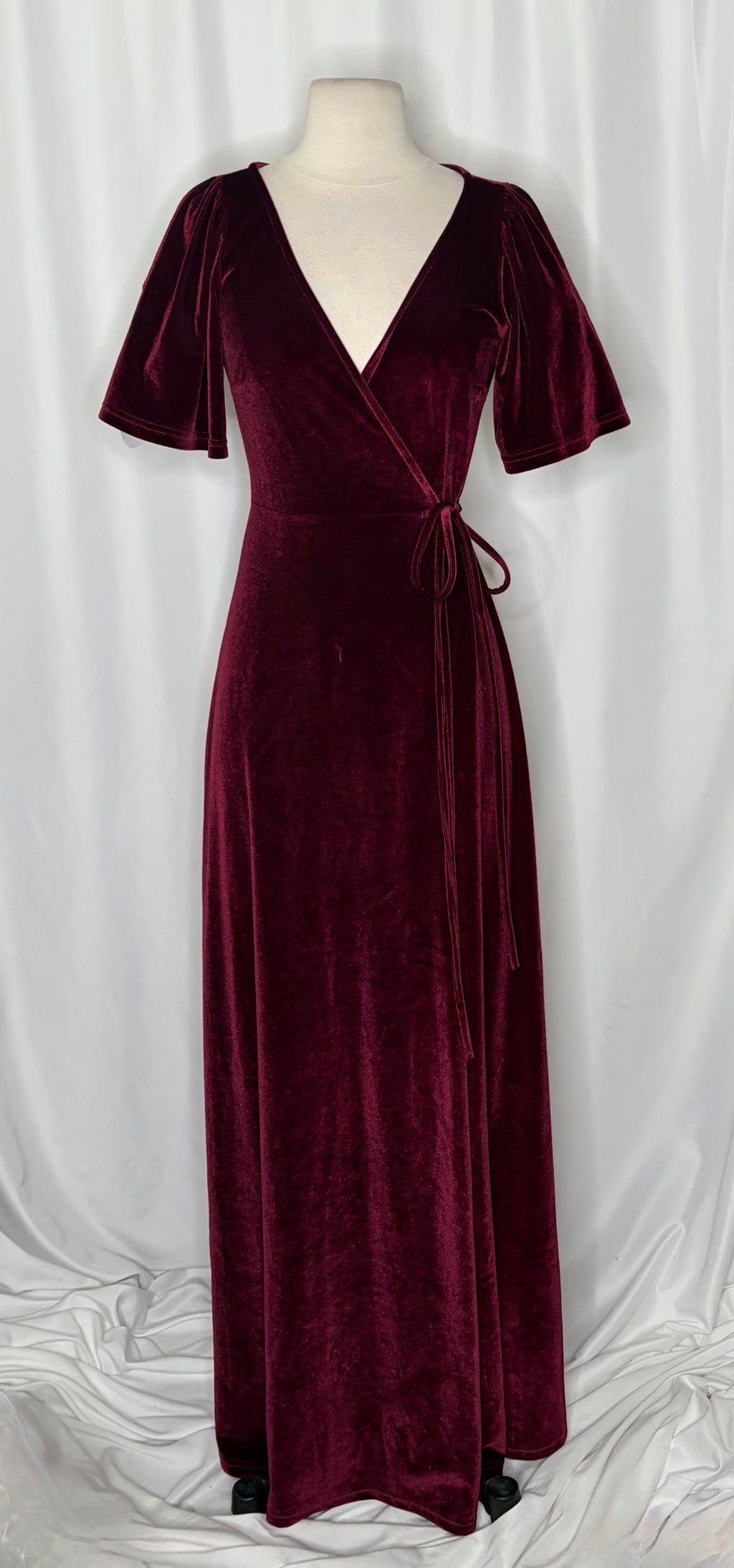 BALTIC BORN Meghan Velvet Wrap Maxi Dress Mulberry Purple Red Tie Waist X-Small
