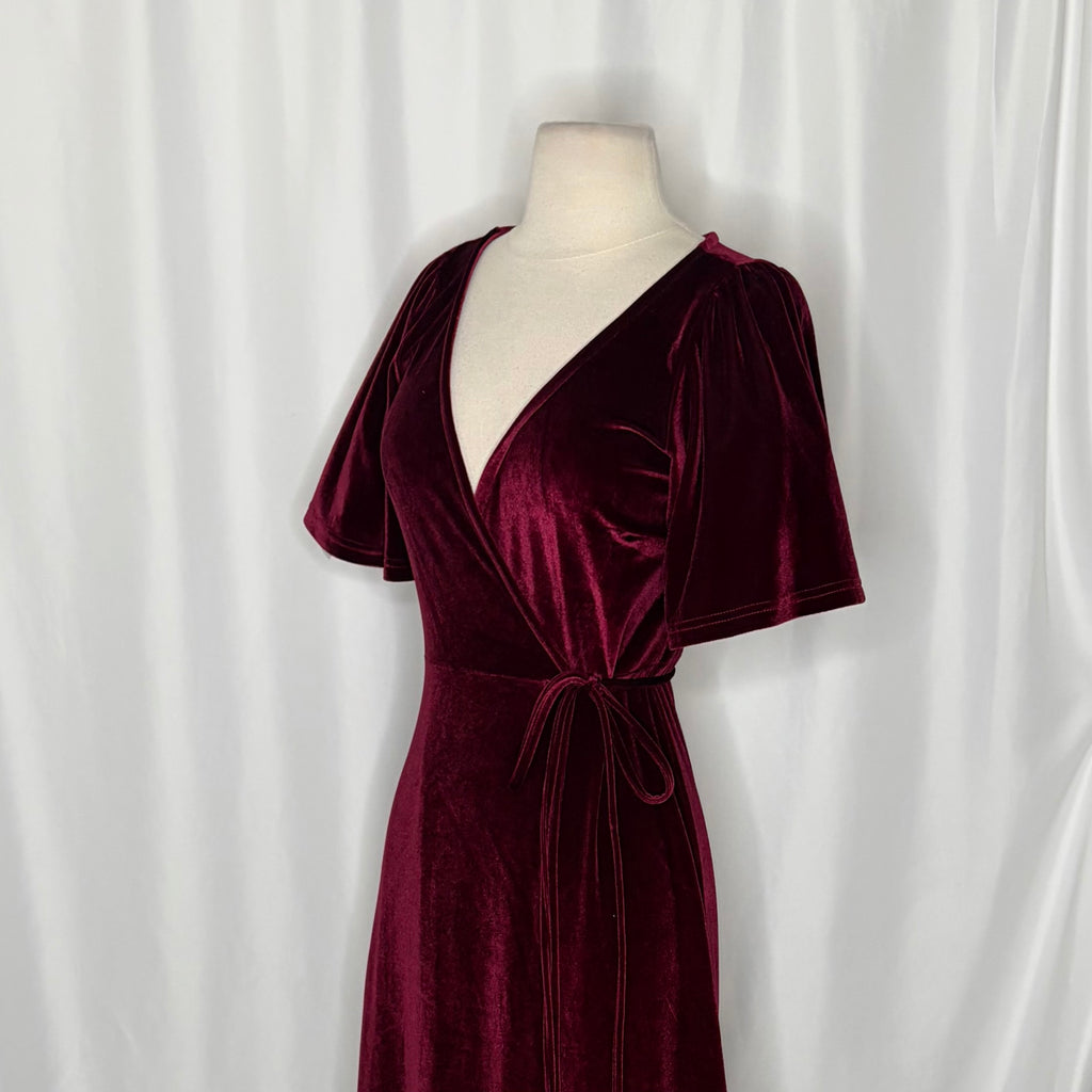 BALTIC BORN Meghan Velvet Wrap Maxi Dress Mulberry Purple Red Tie Waist X-Small