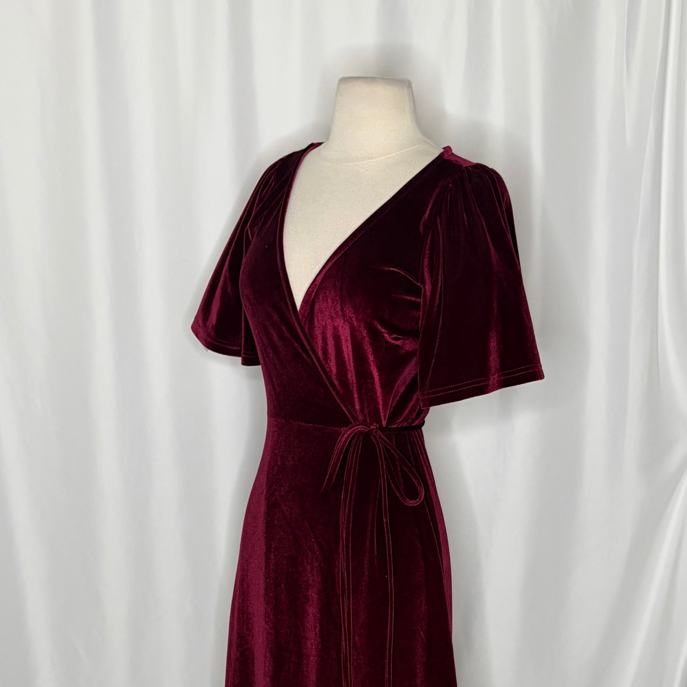 BALTIC BORN Meghan Velvet Wrap Maxi Dress Mulberry Purple Red Tie Waist X-Small