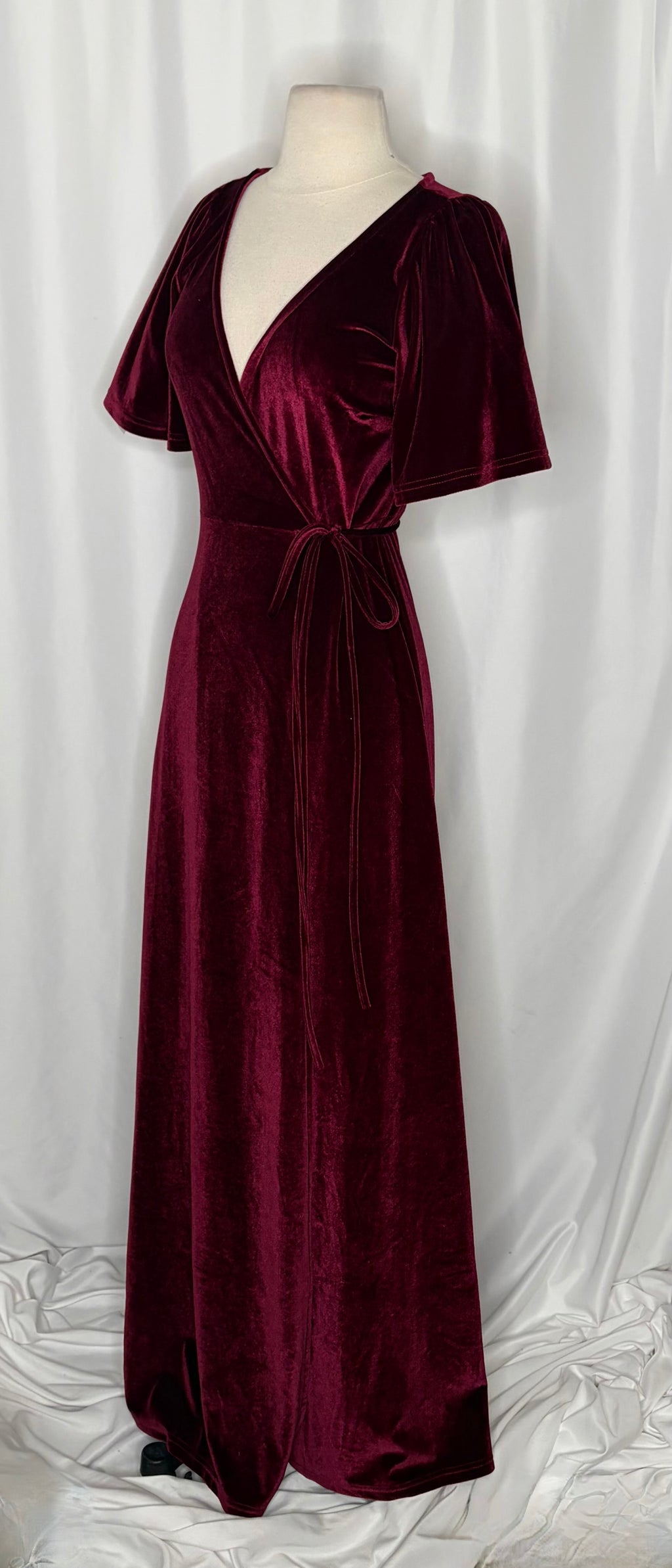 BALTIC BORN Meghan Velvet Wrap Maxi Dress Mulberry Purple Red Tie Waist X-Small