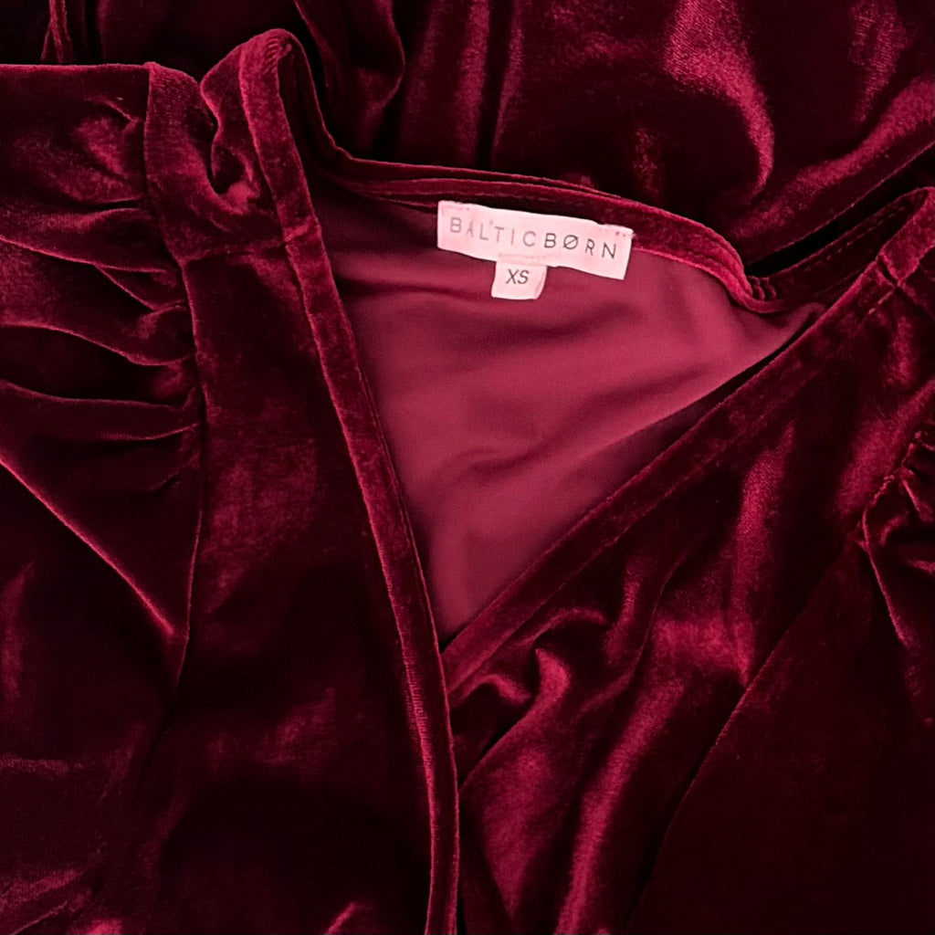 BALTIC BORN Meghan Velvet Wrap Maxi Dress Mulberry Purple Red Tie Waist X-Small