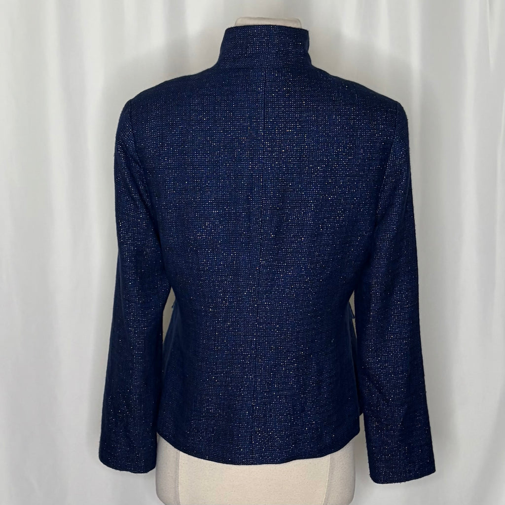 STS SAIL TO SABLE Navy Tweed Stand Collar Jacket Blazer Buttons Pockets Small