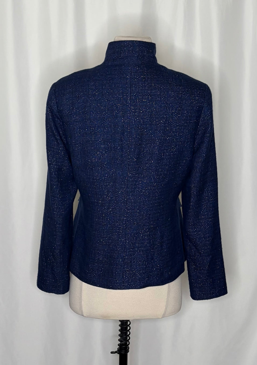 STS SAIL TO SABLE Navy Tweed Stand Collar Jacket Blazer Buttons Pockets Small