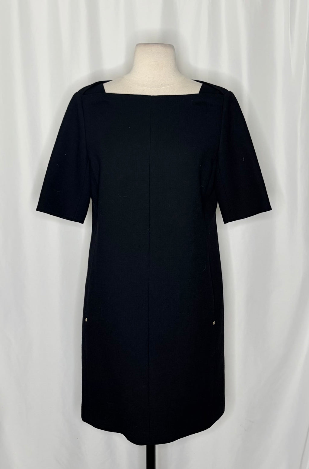LAFAYETTE 148 New York Crya Lace Panel Dress Black Wool Solid Bateau Neck Size 8
