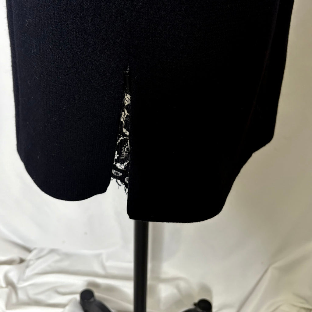 LAFAYETTE 148 New York Crya Lace Panel Dress Black Wool Solid Bateau Neck Size 8