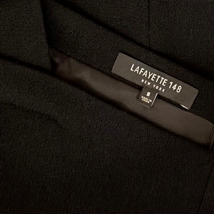 LAFAYETTE 148 New York Crya Lace Panel Dress Black Wool Solid Bateau Neck Size 8