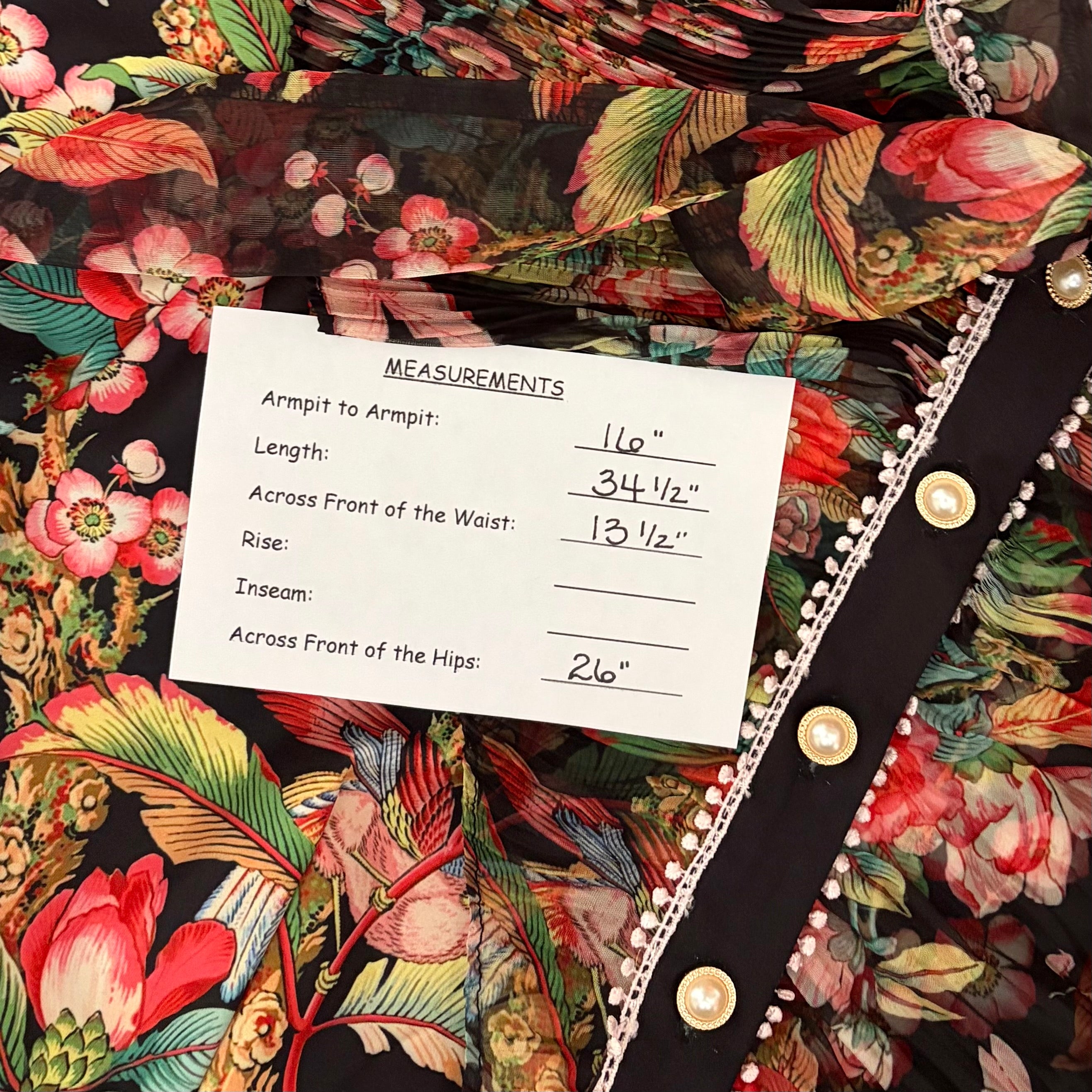 DALIA MACPHEE Floral Lace Trim Mini Dress Tie Neck Tropical Floral Size Small